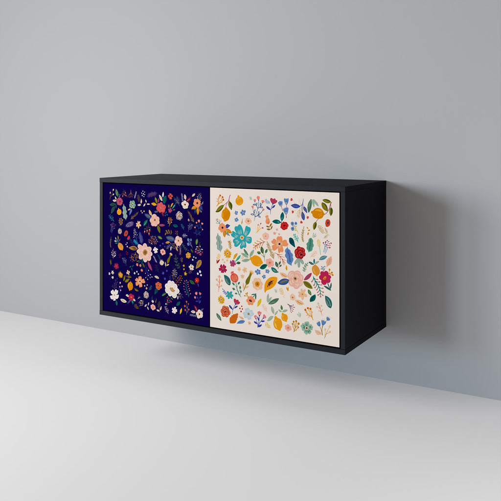 FLORAL COMBINATION Aparador de 2 Portas em Acabamento Preto