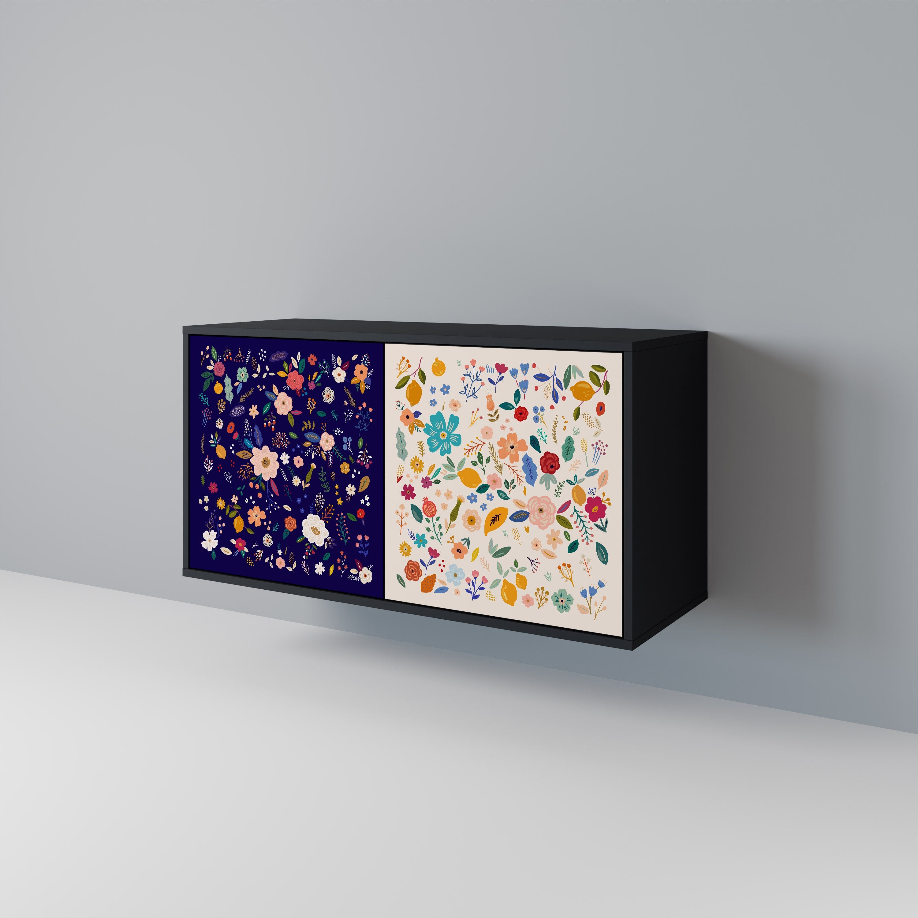 FLORAL COMBINATION Aparador de 2 Portas em Acabamento Preto