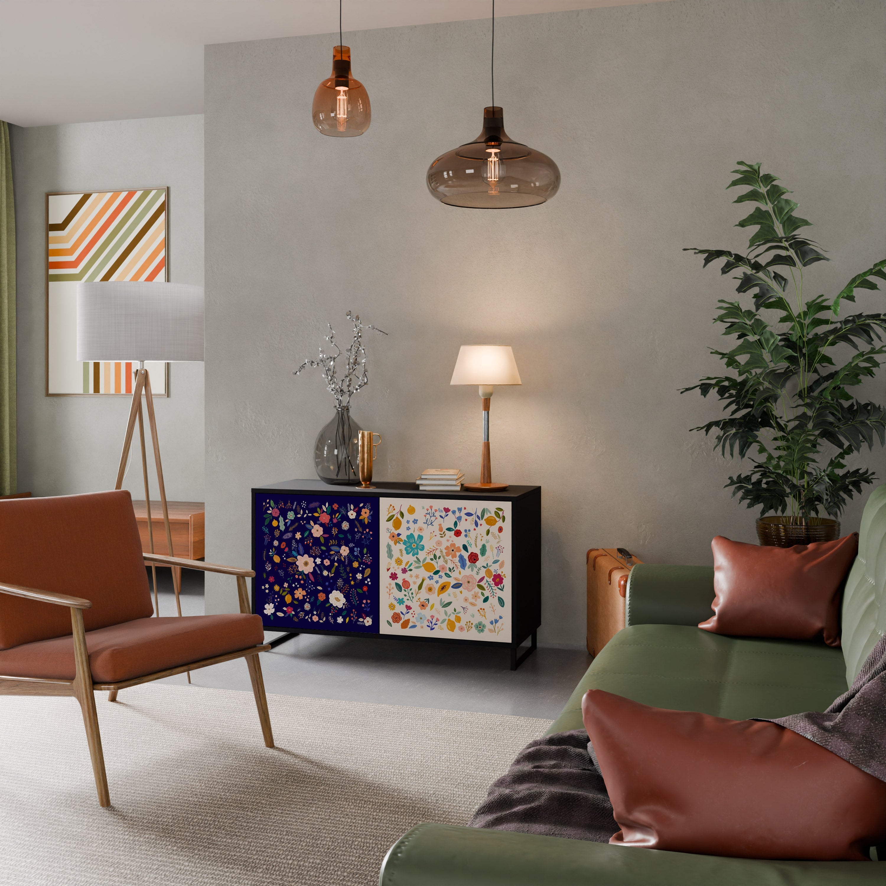 FLORAL COMBINATION Aparador de 2 Portas em Acabamento Preto