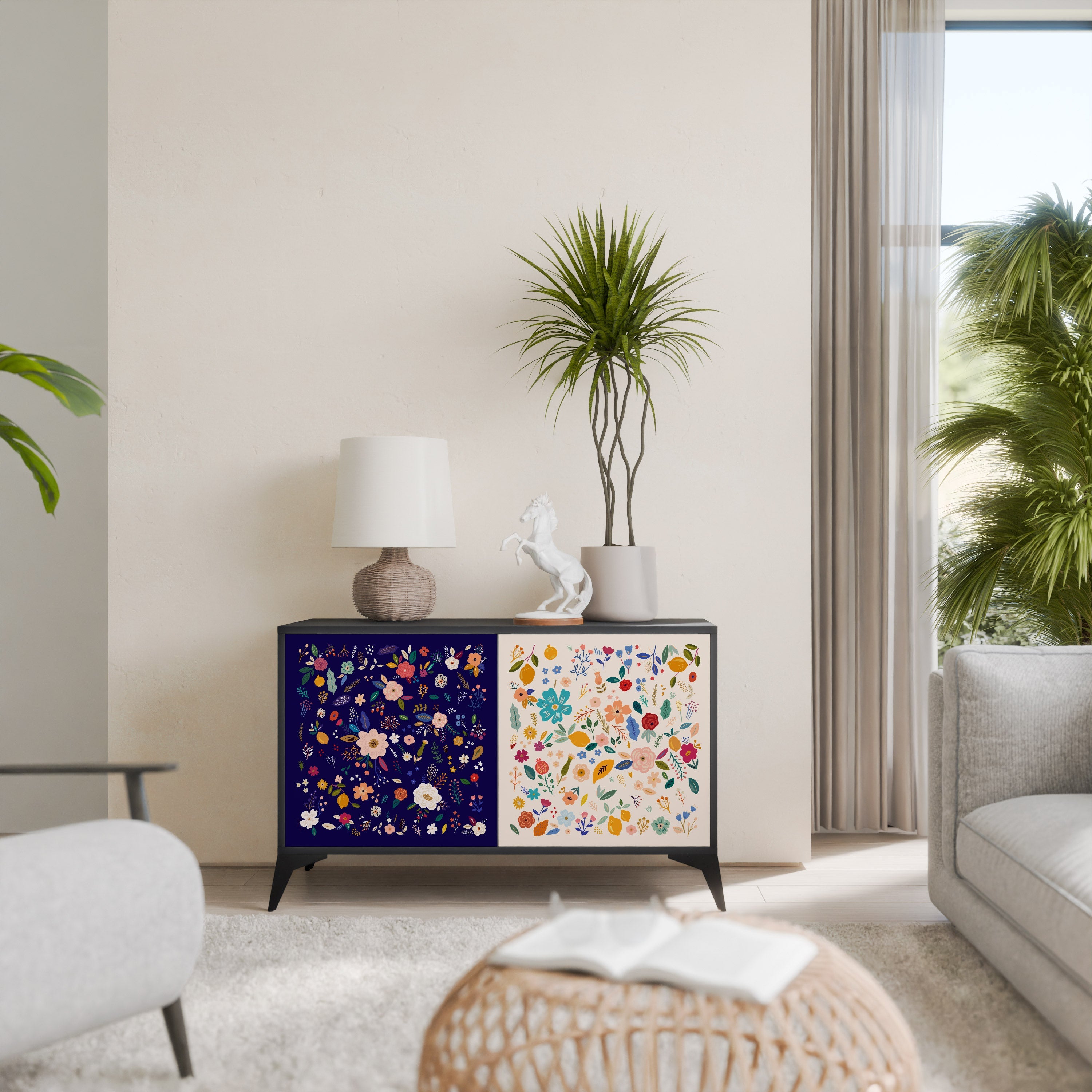 FLORAL COMBINATION Aparador de 2 Portas em Acabamento Preto