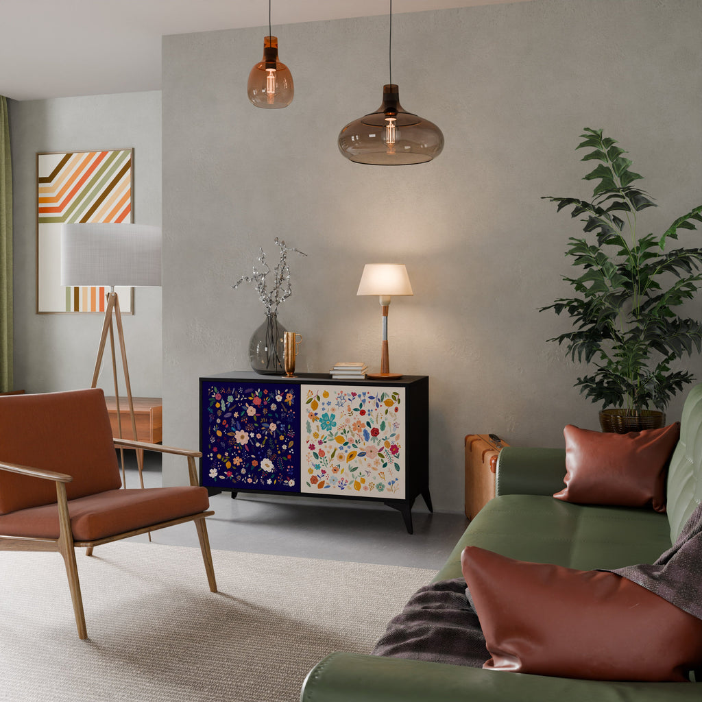 FLORAL COMBINATION Aparador de 2 Portas em Acabamento Preto