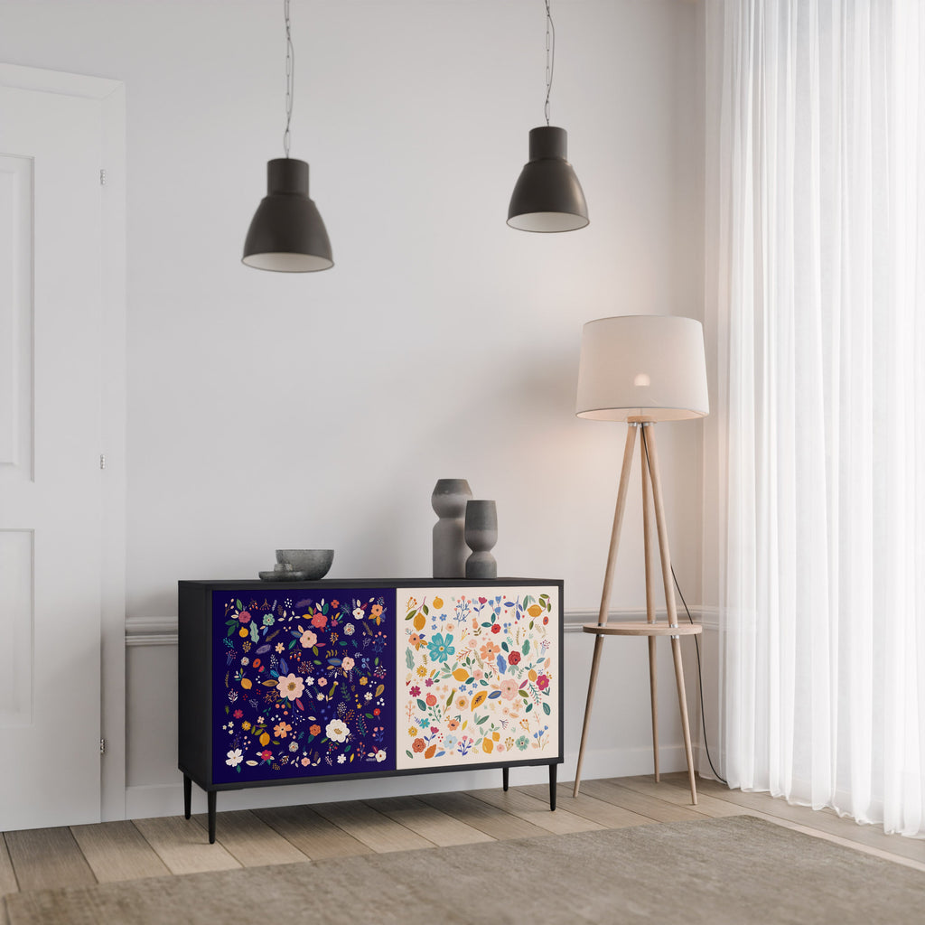 FLORAL COMBINATION Aparador de 2 Portas em Acabamento Preto