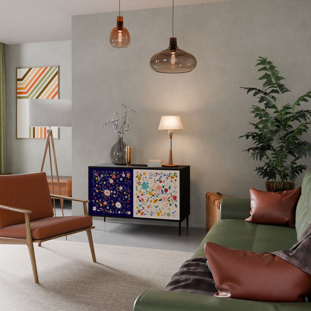 FLORAL COMBINATION Aparador de 2 Portas em Acabamento Preto