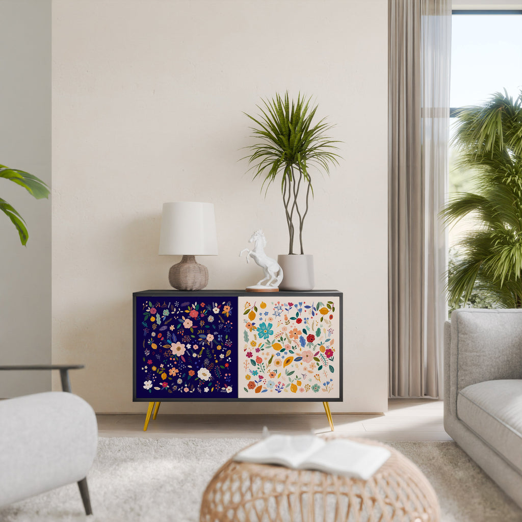 FLORAL COMBINATION Aparador de 2 Portas em Acabamento Preto