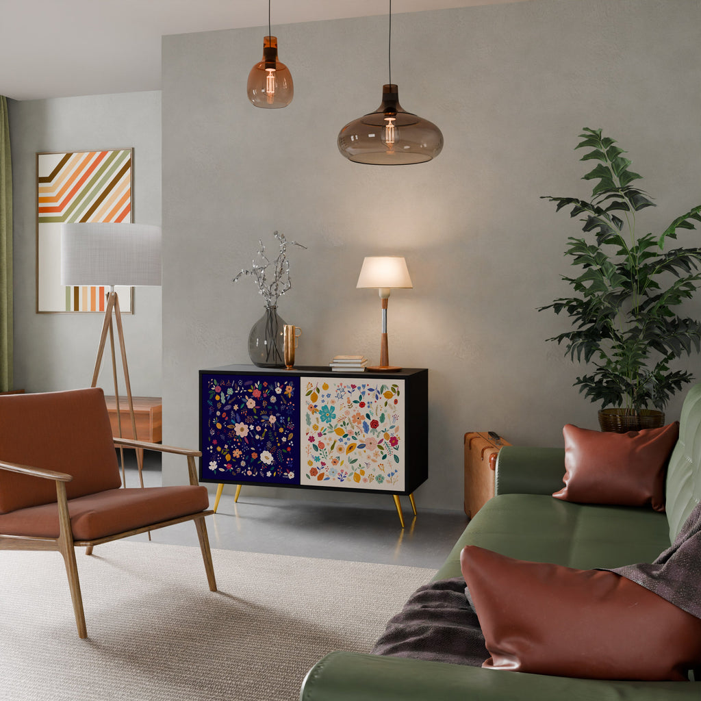 FLORAL COMBINATION Aparador de 2 Portas em Acabamento Preto