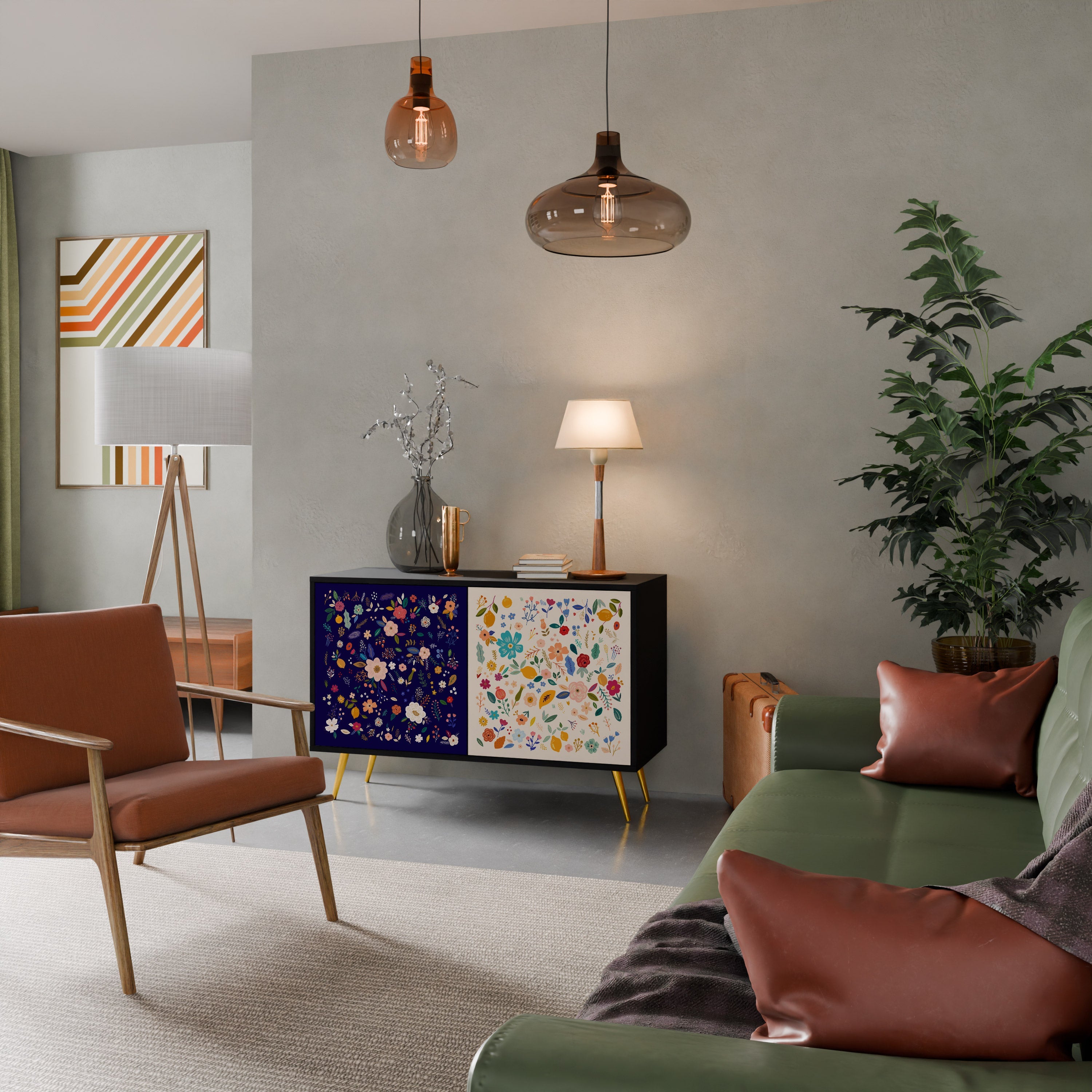 FLORAL COMBINATION Aparador de 2 Portas em Acabamento Preto