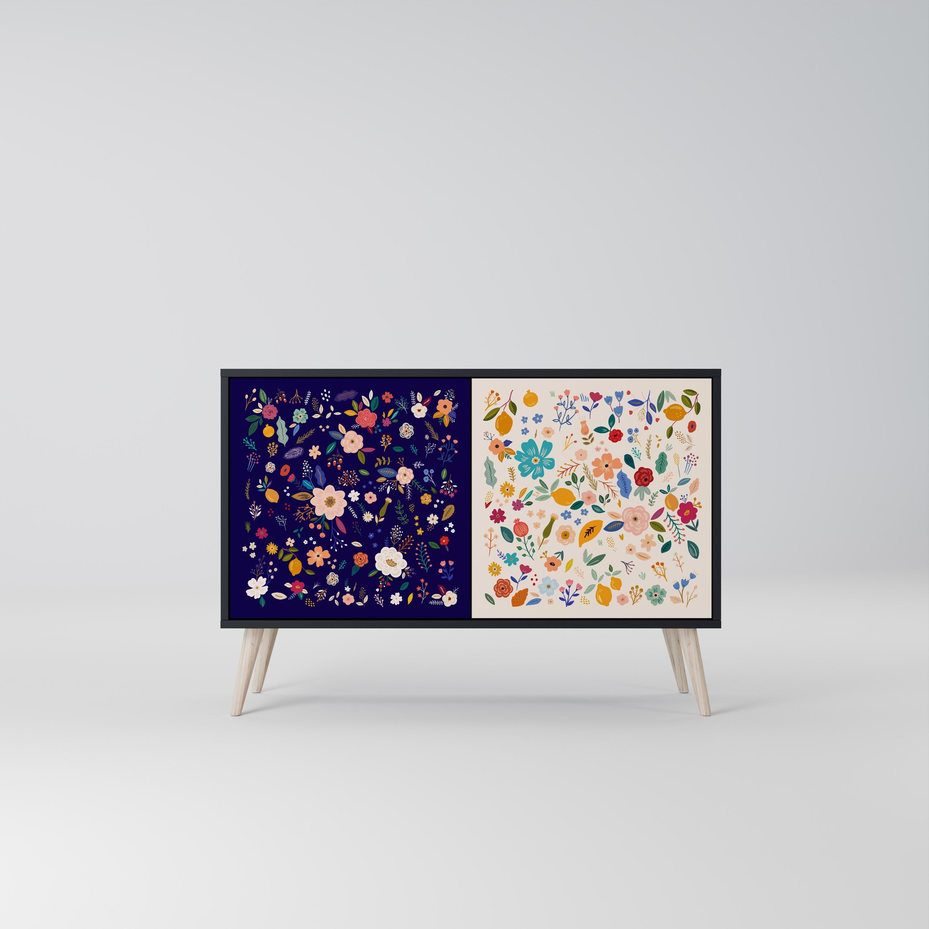 FLORAL COMBINATION Aparador de 2 Portas em Acabamento Preto