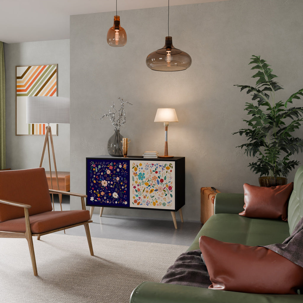 FLORAL COMBINATION Aparador de 2 Portas em Acabamento Preto