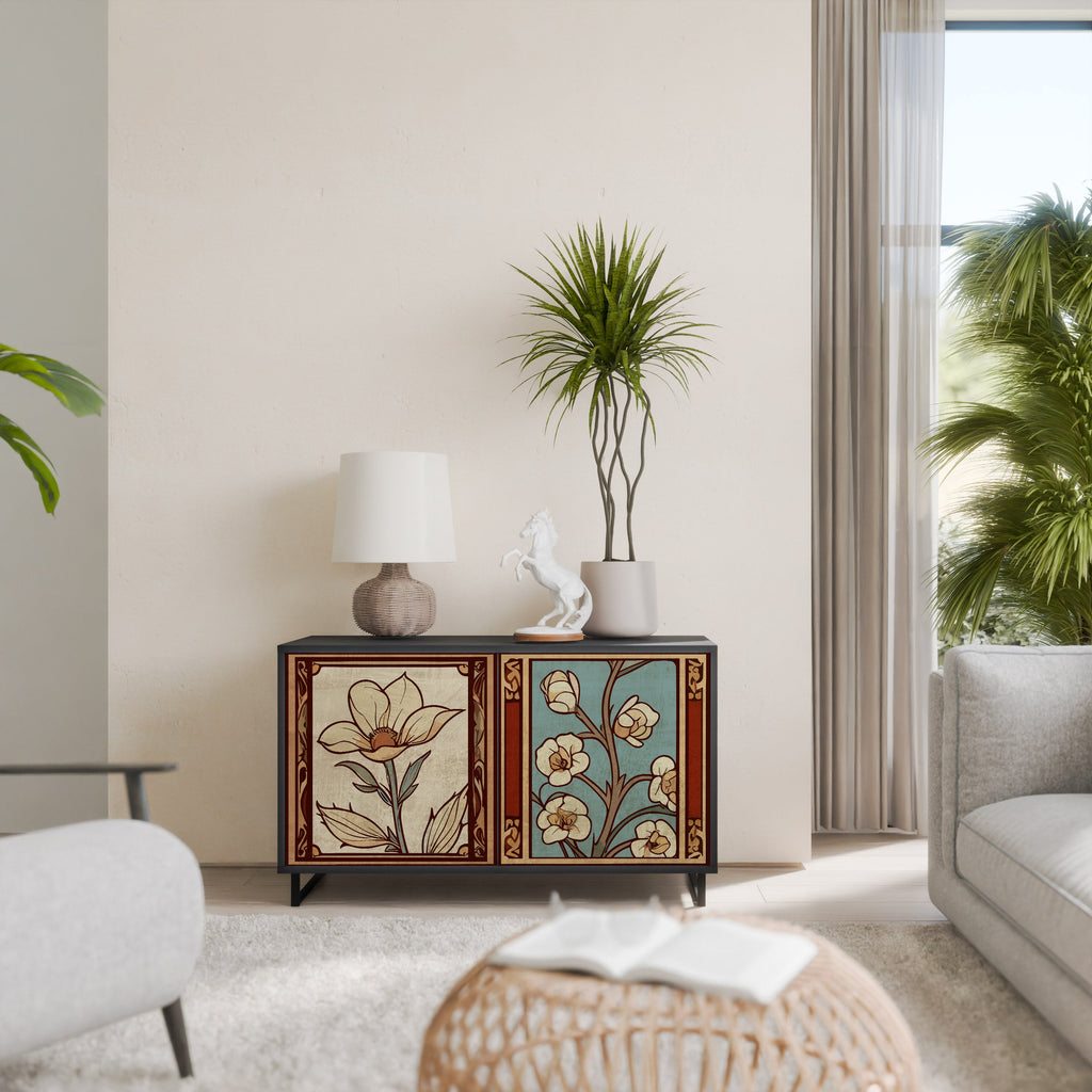 TIMELESS FLORA Aparador de 2 Portas em Acabamento Preto