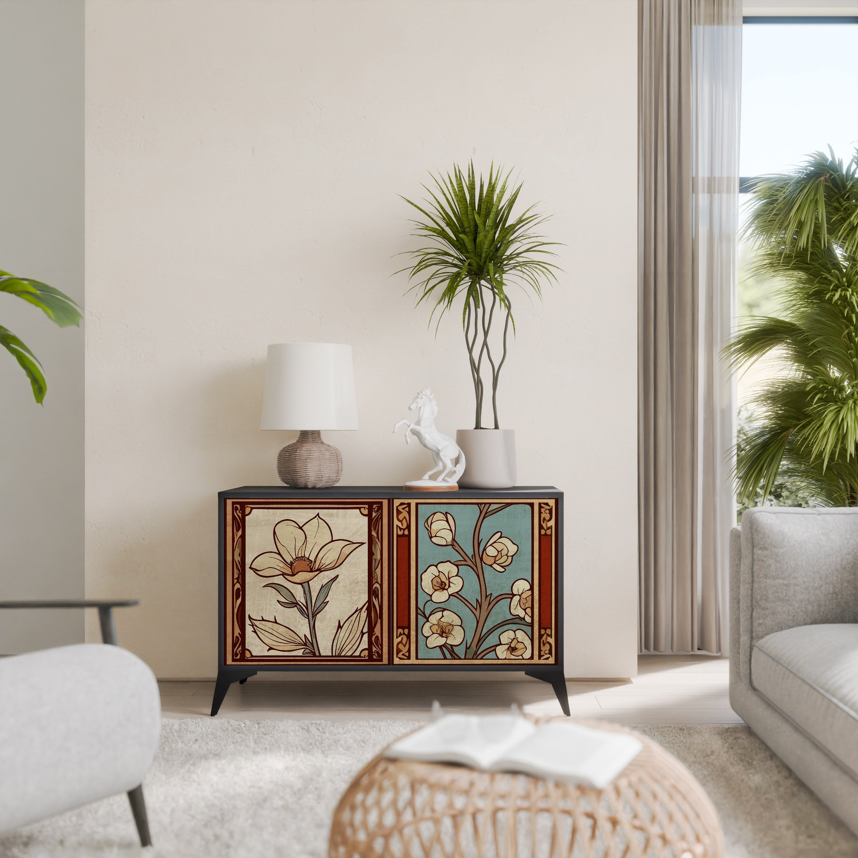 TIMELESS FLORA Aparador de 2 Portas em Acabamento Preto