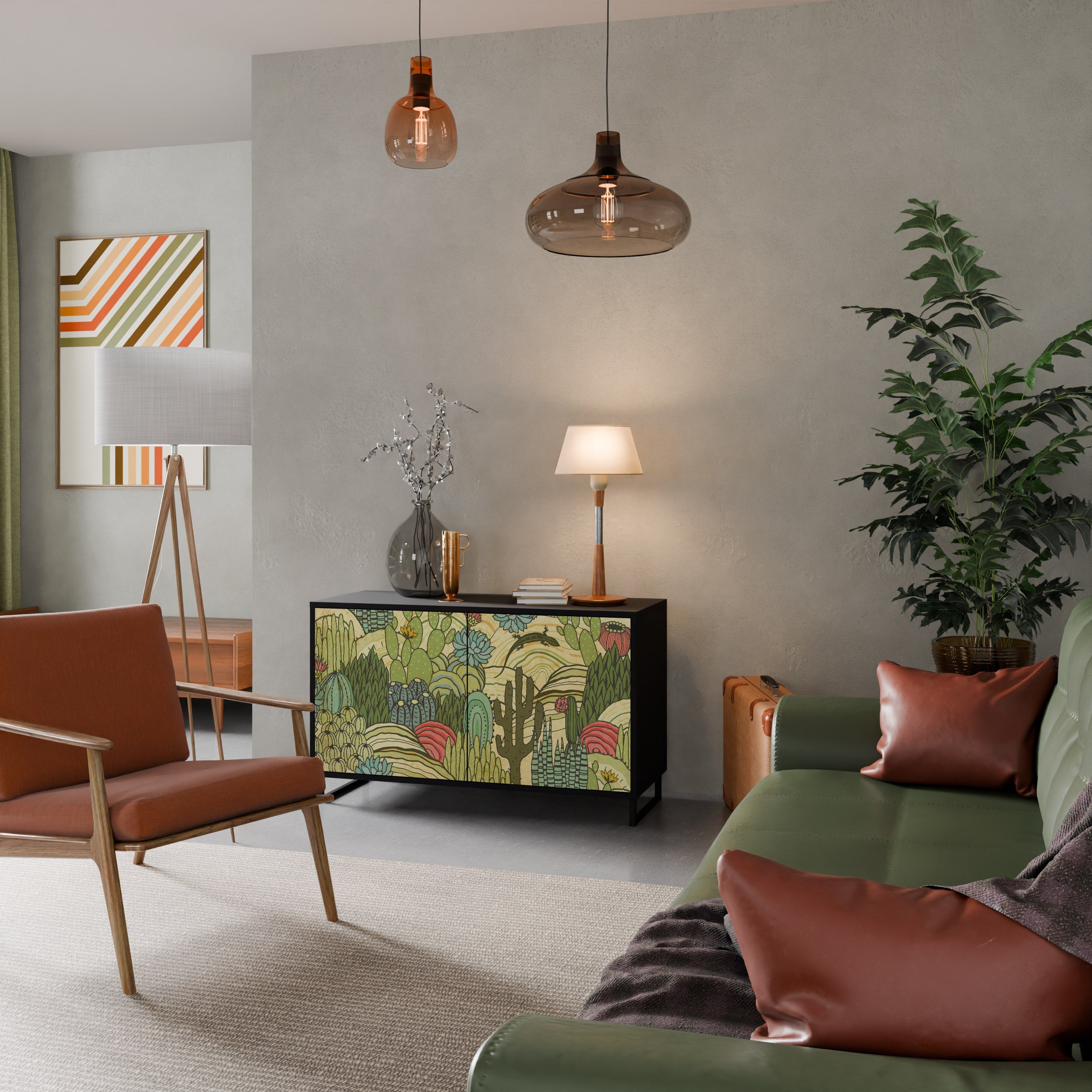 SUCCULENTS KALEIDOSCOPE Aparador de 2 Portas em Acabamento Preto