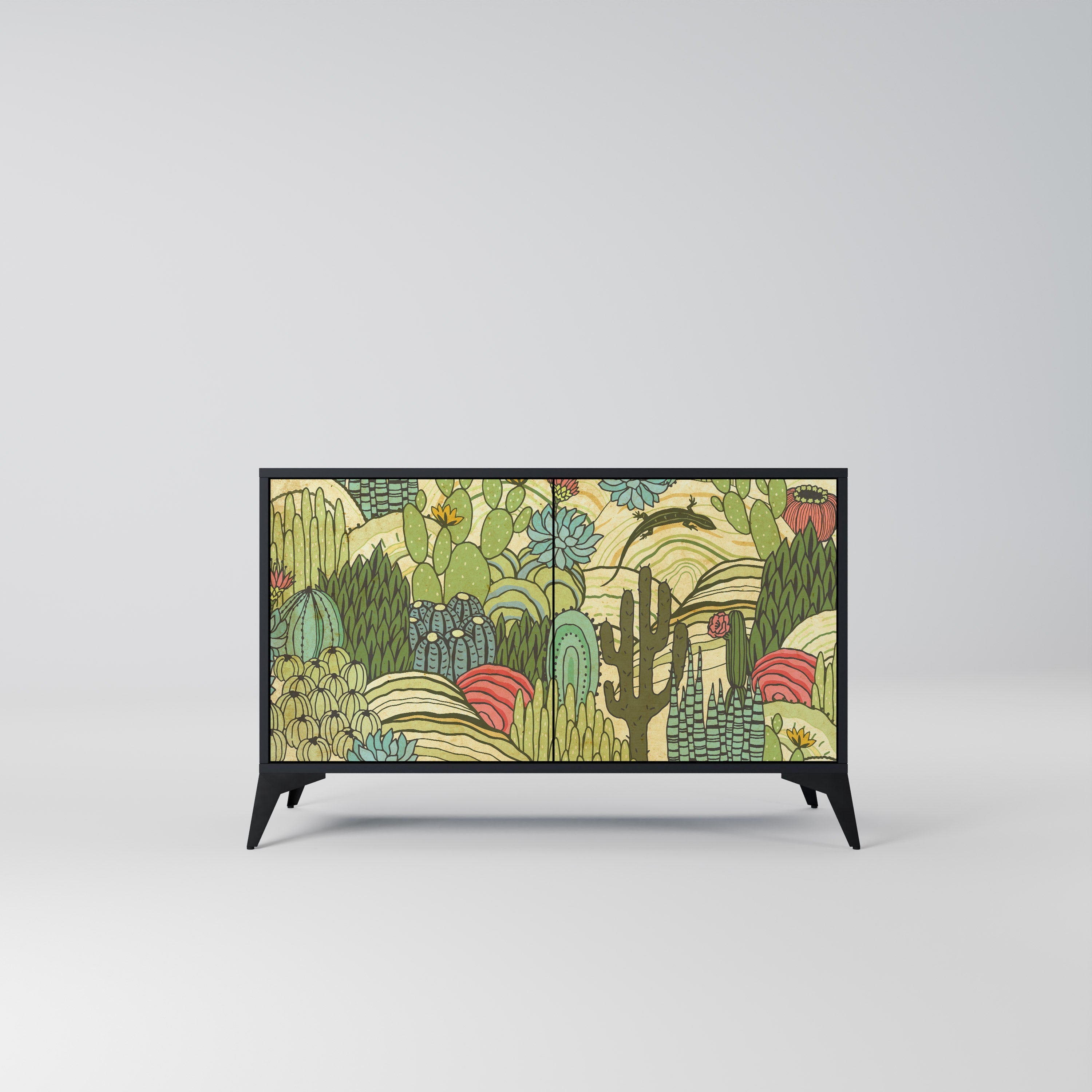 SUCCULENTS KALEIDOSCOPE Aparador de 2 Portas em Acabamento Preto