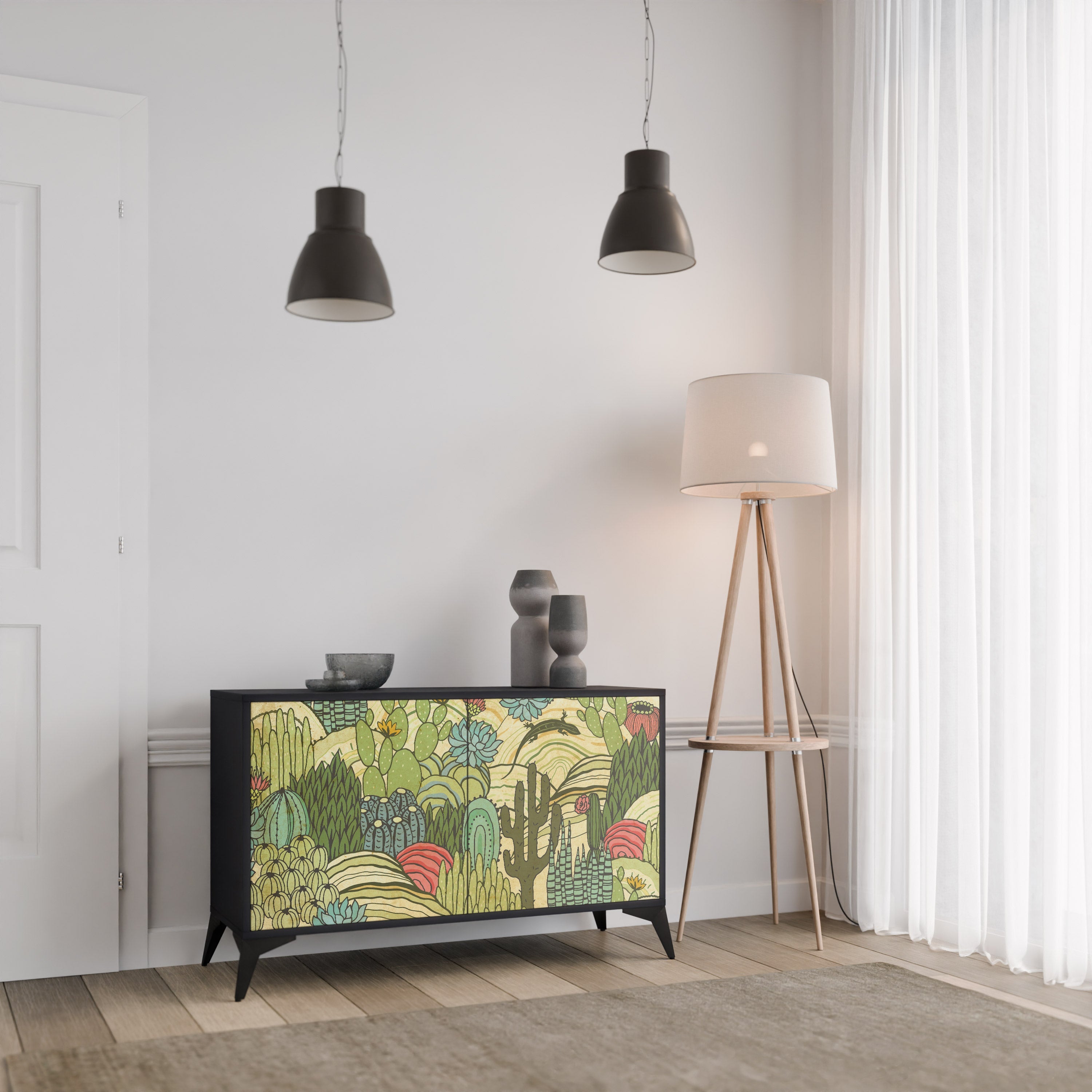 SUCCULENTS KALEIDOSCOPE Aparador de 2 Portas em Acabamento Preto