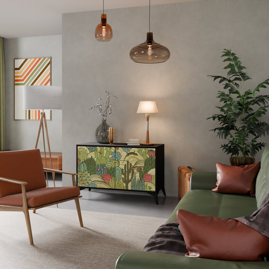 SUCCULENTS KALEIDOSCOPE Aparador de 2 Portas em Acabamento Preto