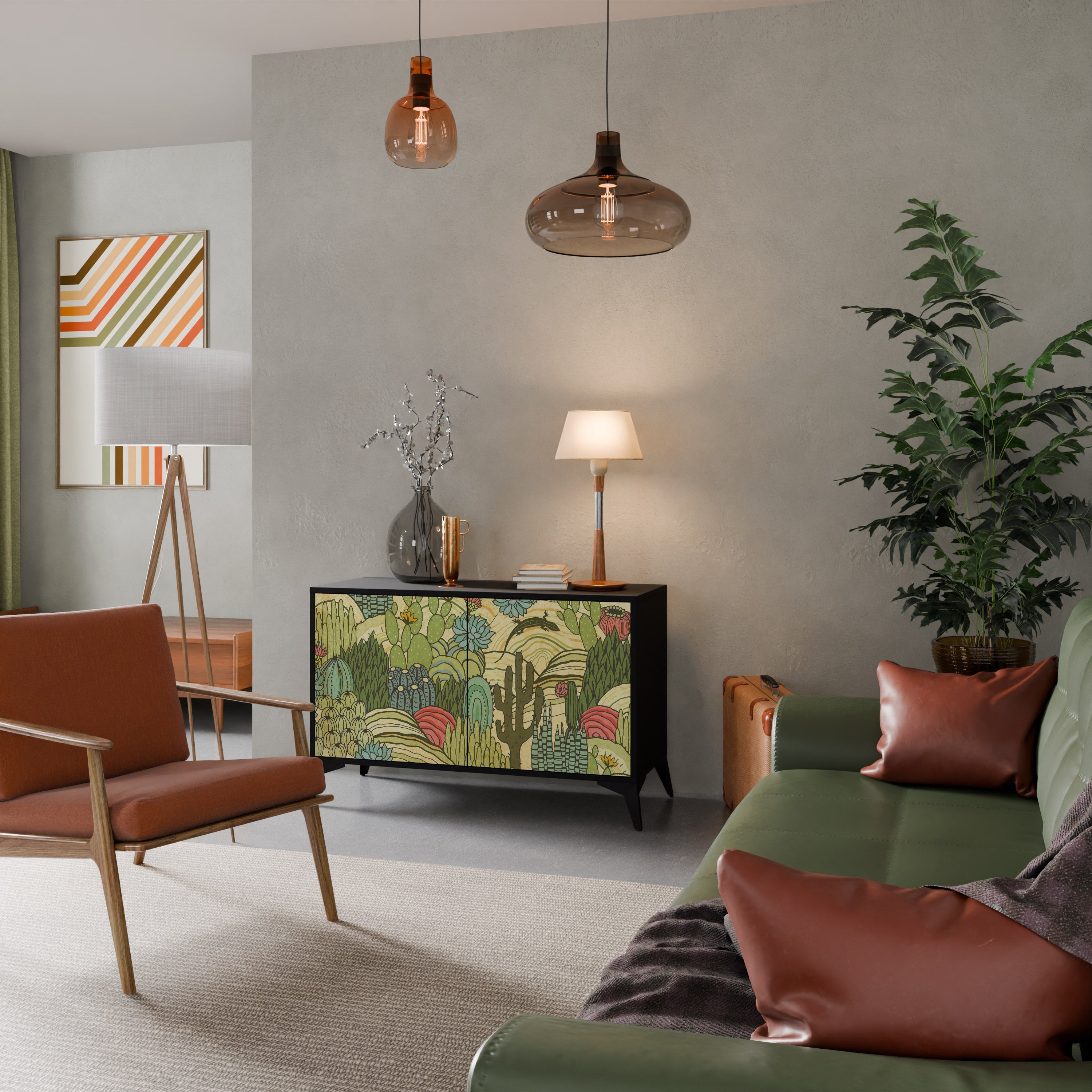 SUCCULENTS KALEIDOSCOPE Aparador de 2 Portas em Acabamento Preto