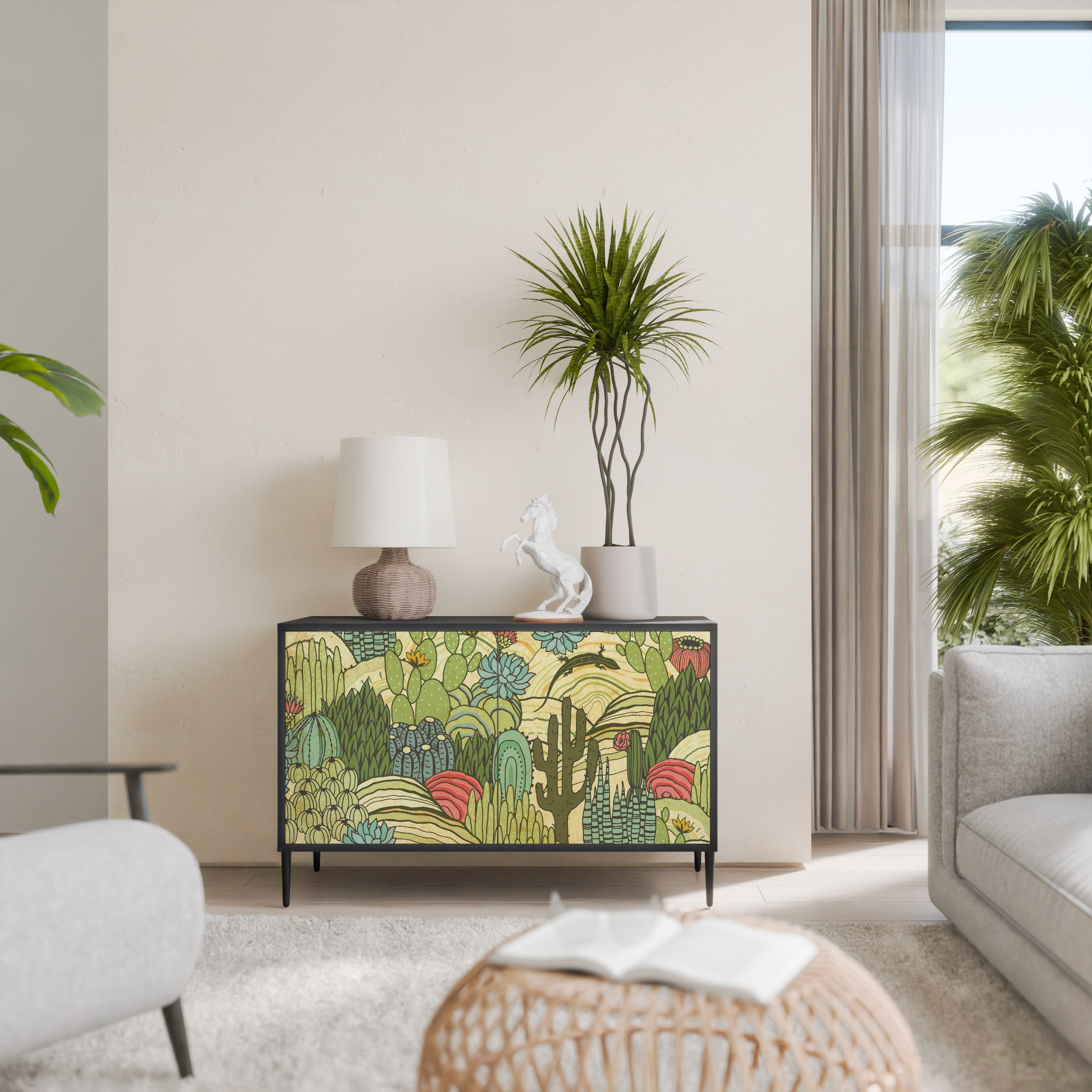 SUCCULENTS KALEIDOSCOPE Aparador de 2 Portas em Acabamento Preto