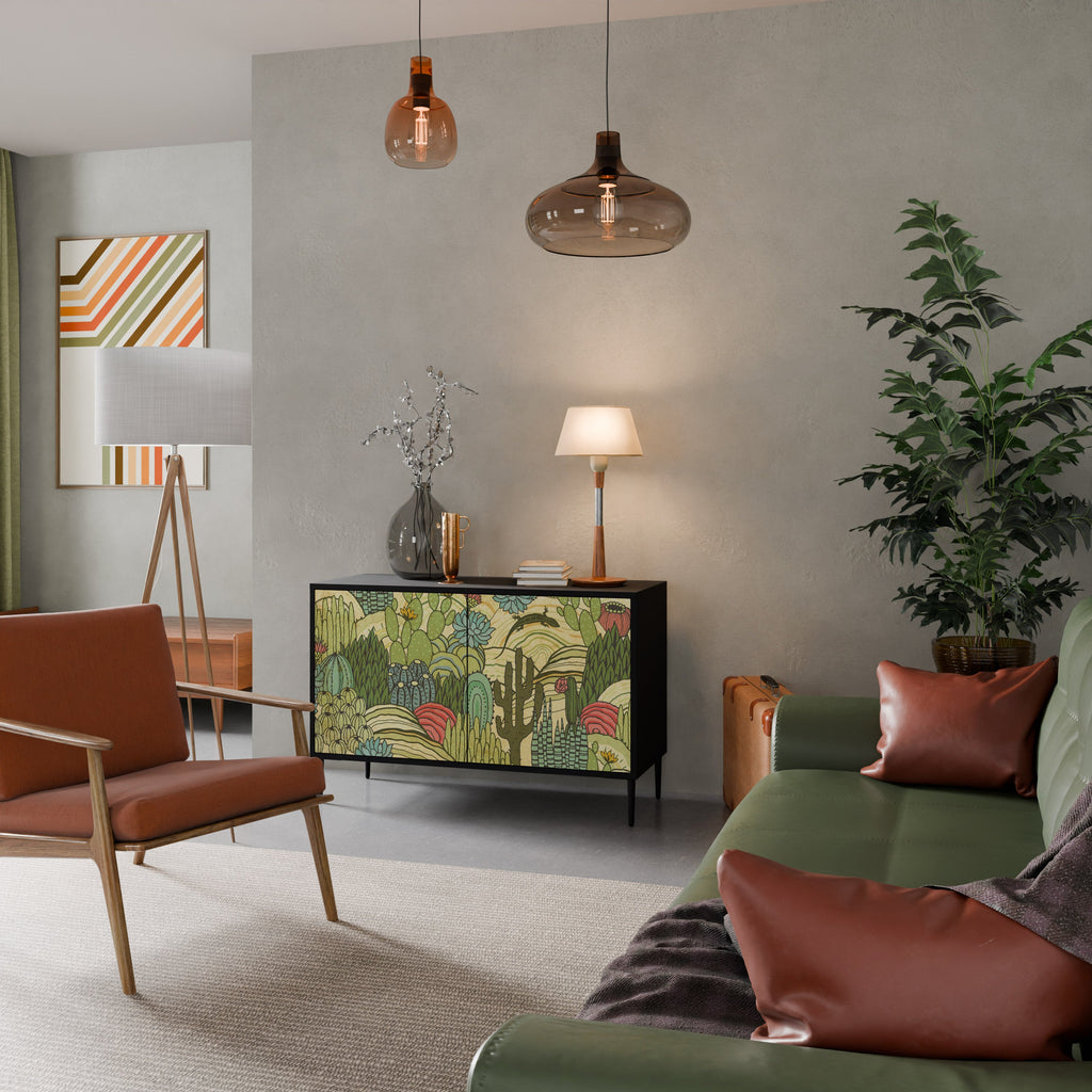 SUCCULENTS KALEIDOSCOPE Aparador de 2 Portas em Acabamento Preto