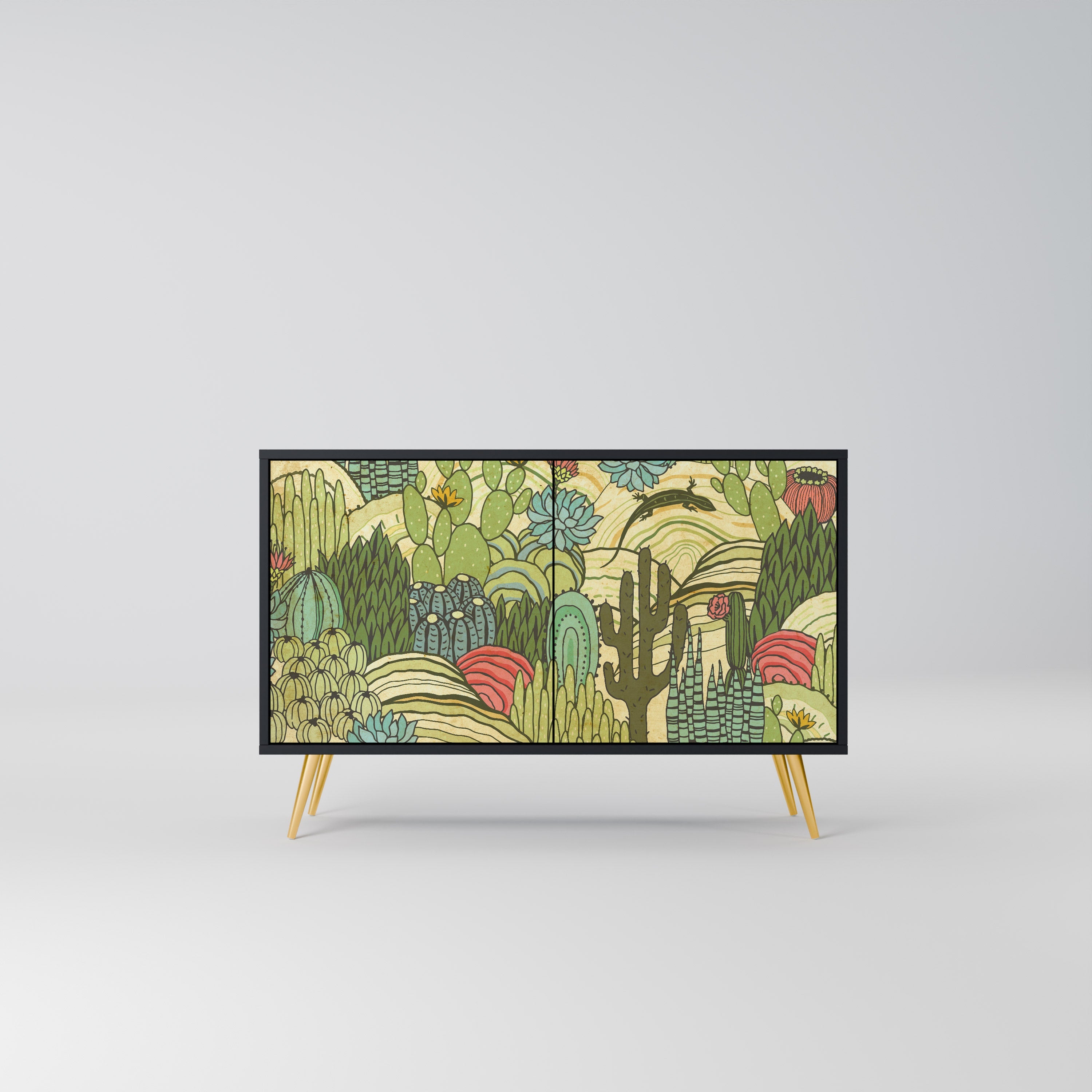 SUCCULENTS KALEIDOSCOPE Aparador de 2 Portas em Acabamento Preto