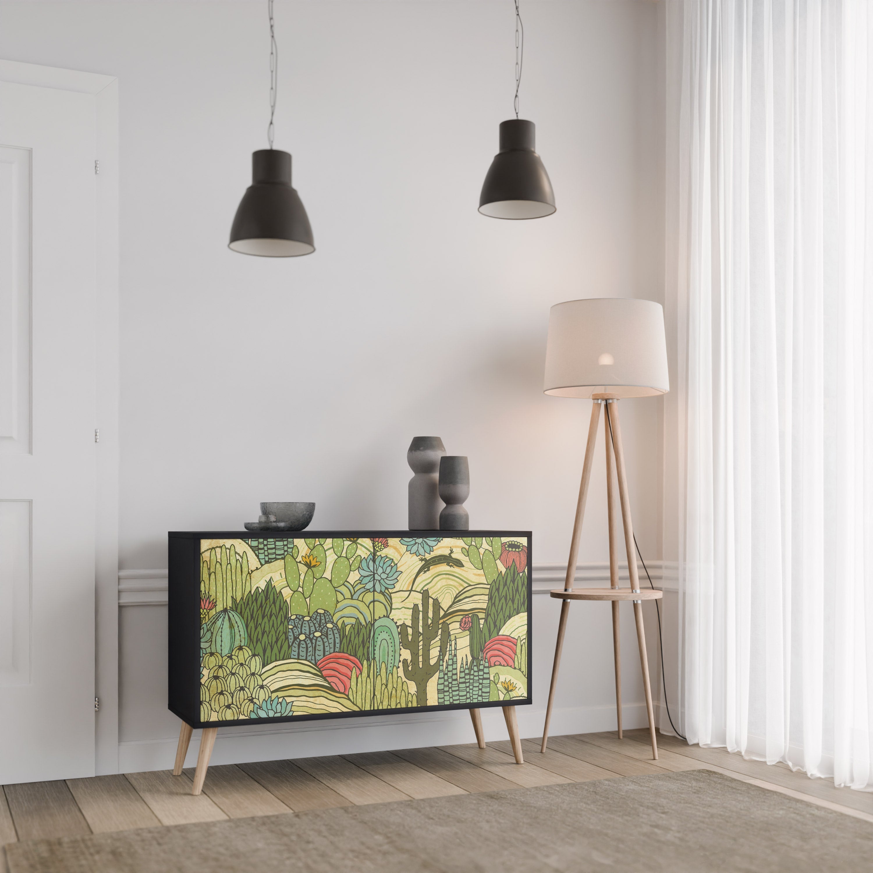 SUCCULENTS KALEIDOSCOPE Aparador de 2 Portas em Acabamento Preto