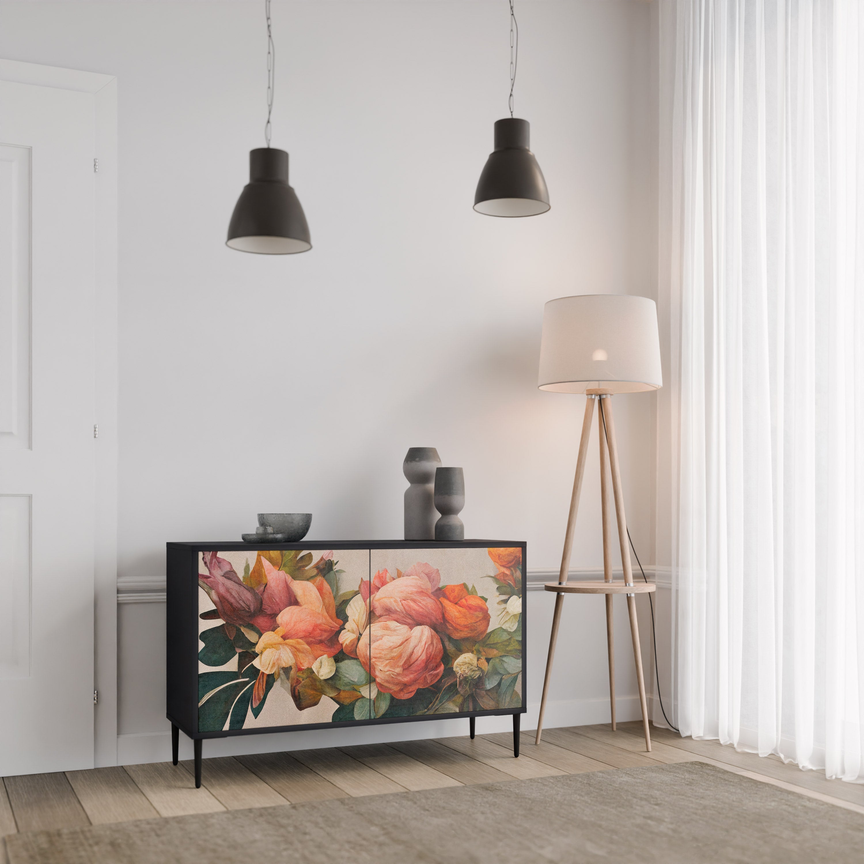 STYLISH BEAUTY Aparador de 2 Portas em Acabamento Preto