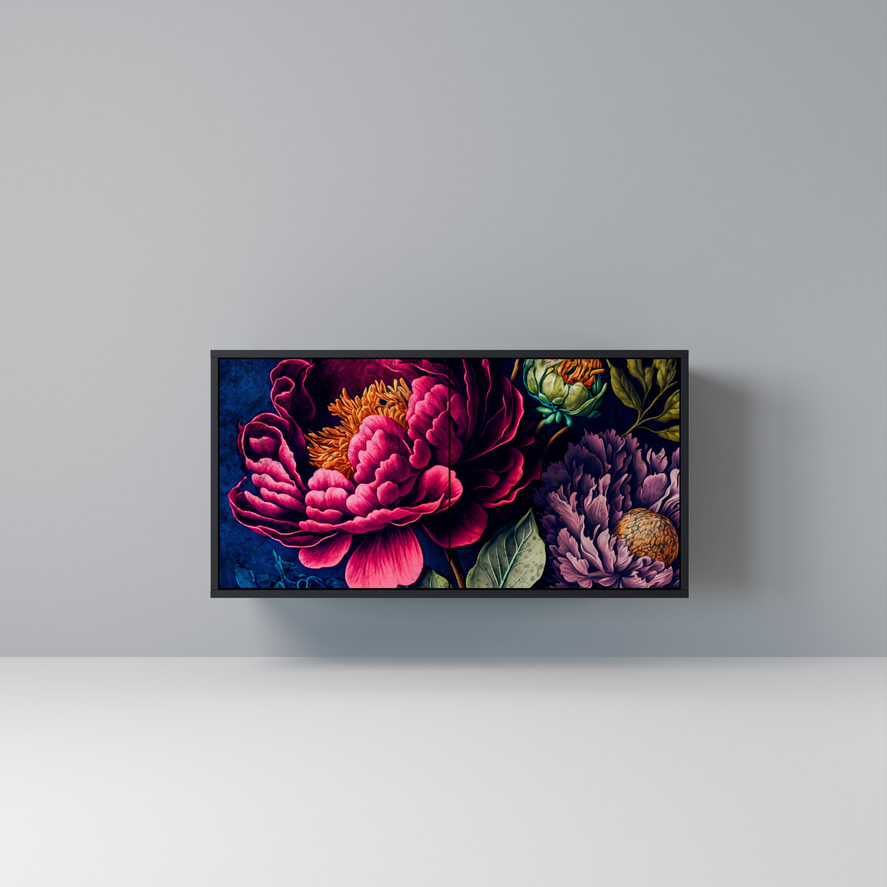 BLOOMING ELEGANCE Aparador de 2 Portas em Acabamento Preto