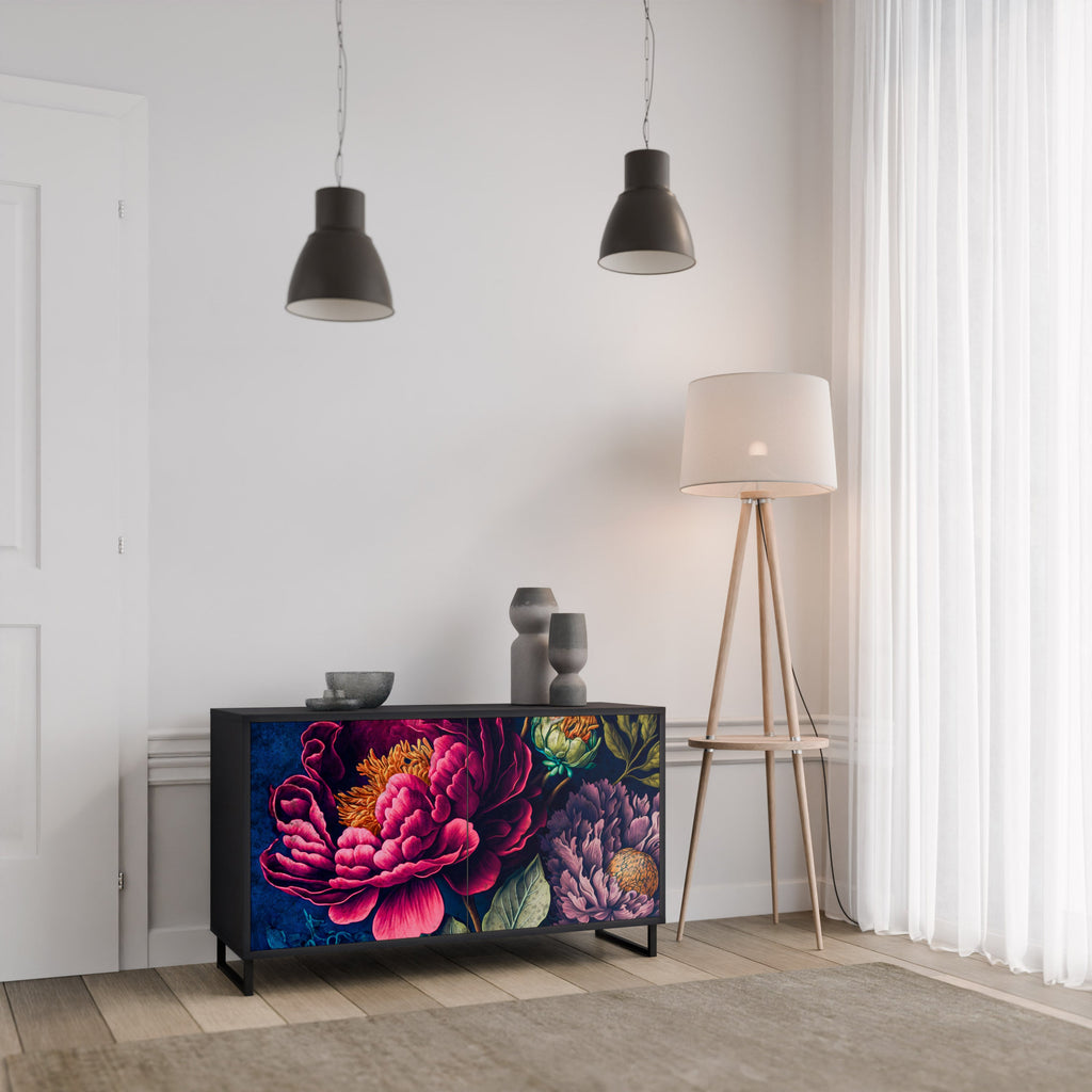 BLOOMING ELEGANCE Aparador de 2 Portas em Acabamento Preto