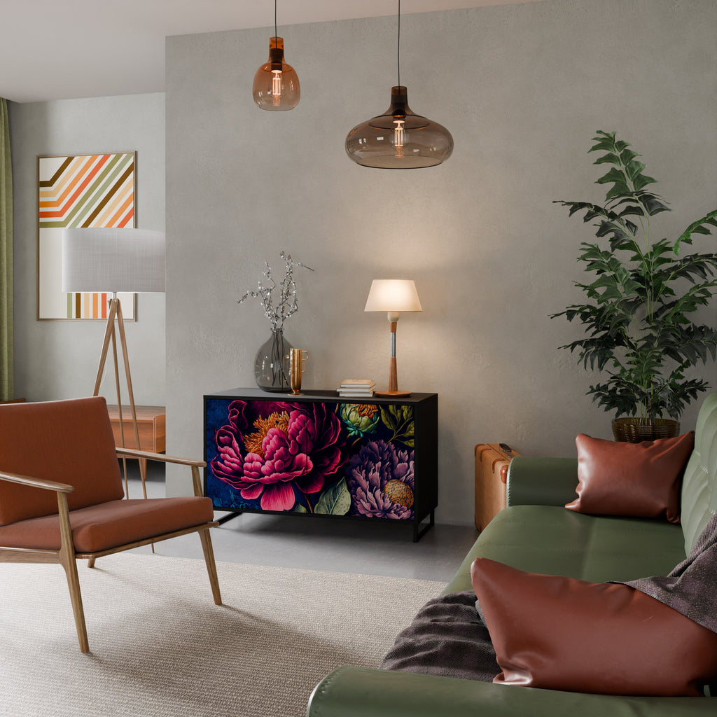 BLOOMING ELEGANCE Aparador de 2 Portas em Acabamento Preto