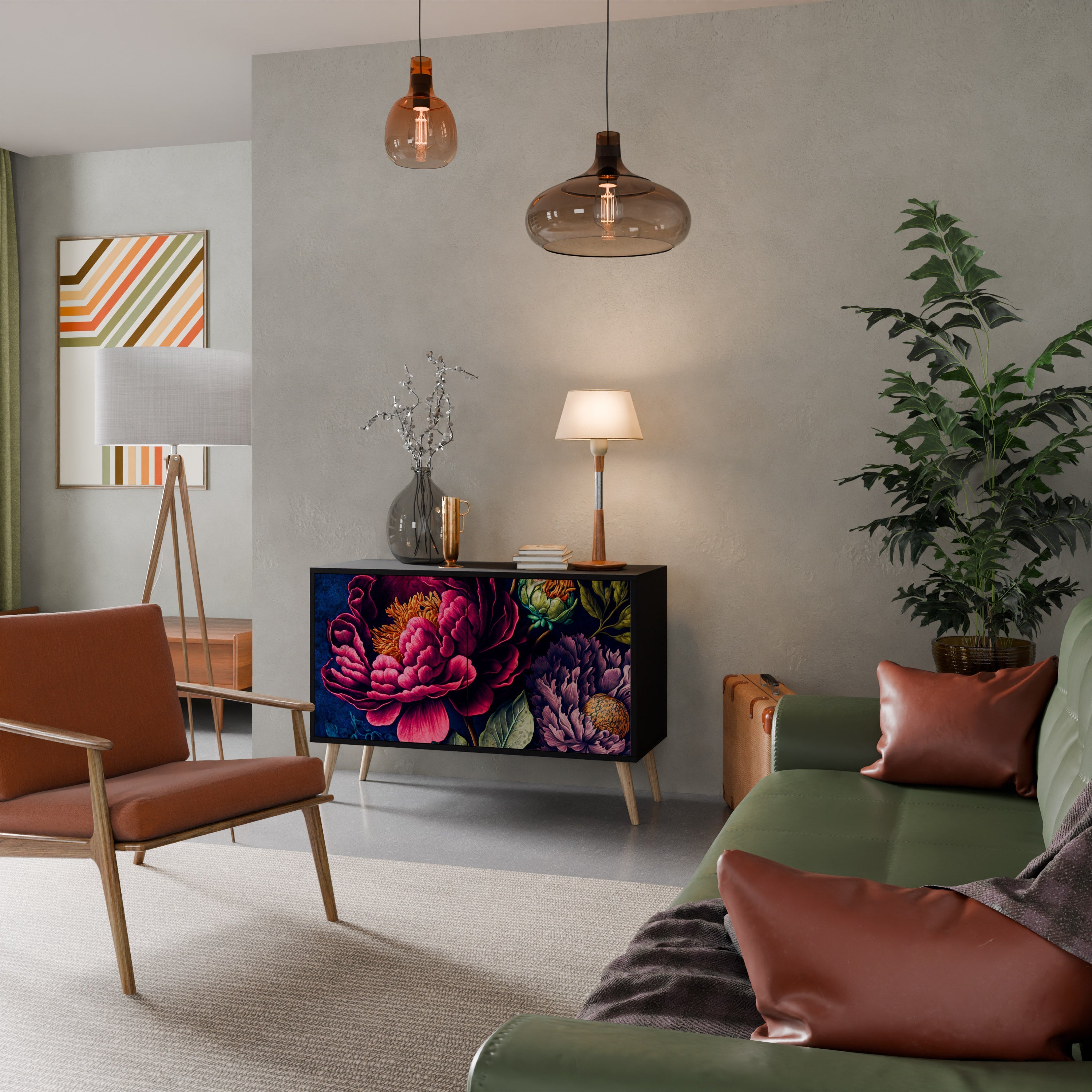 BLOOMING ELEGANCE Aparador de 2 Portas em Acabamento Preto