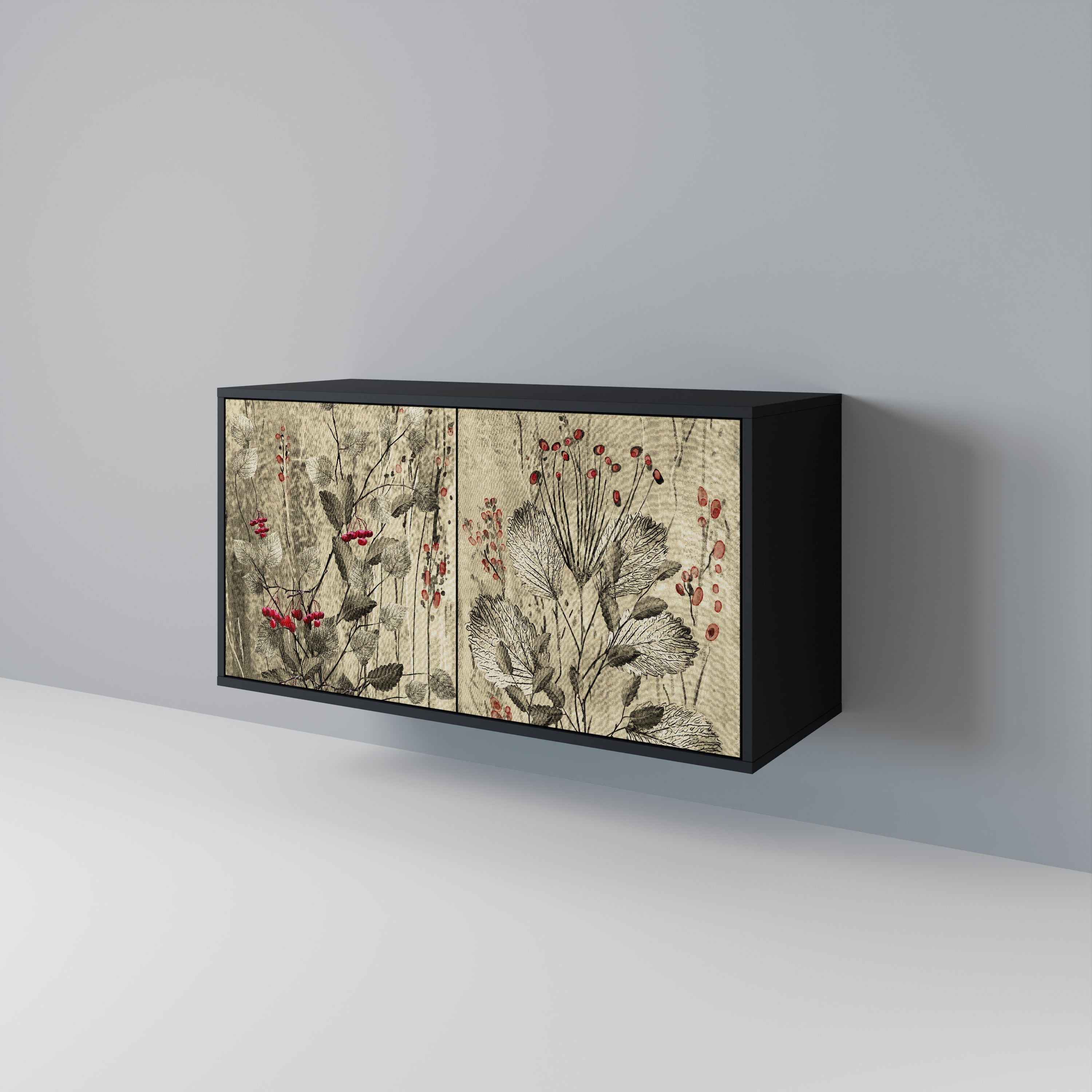 HERBAL GRACE Aparador de 2 Portas em Acabamento Preto