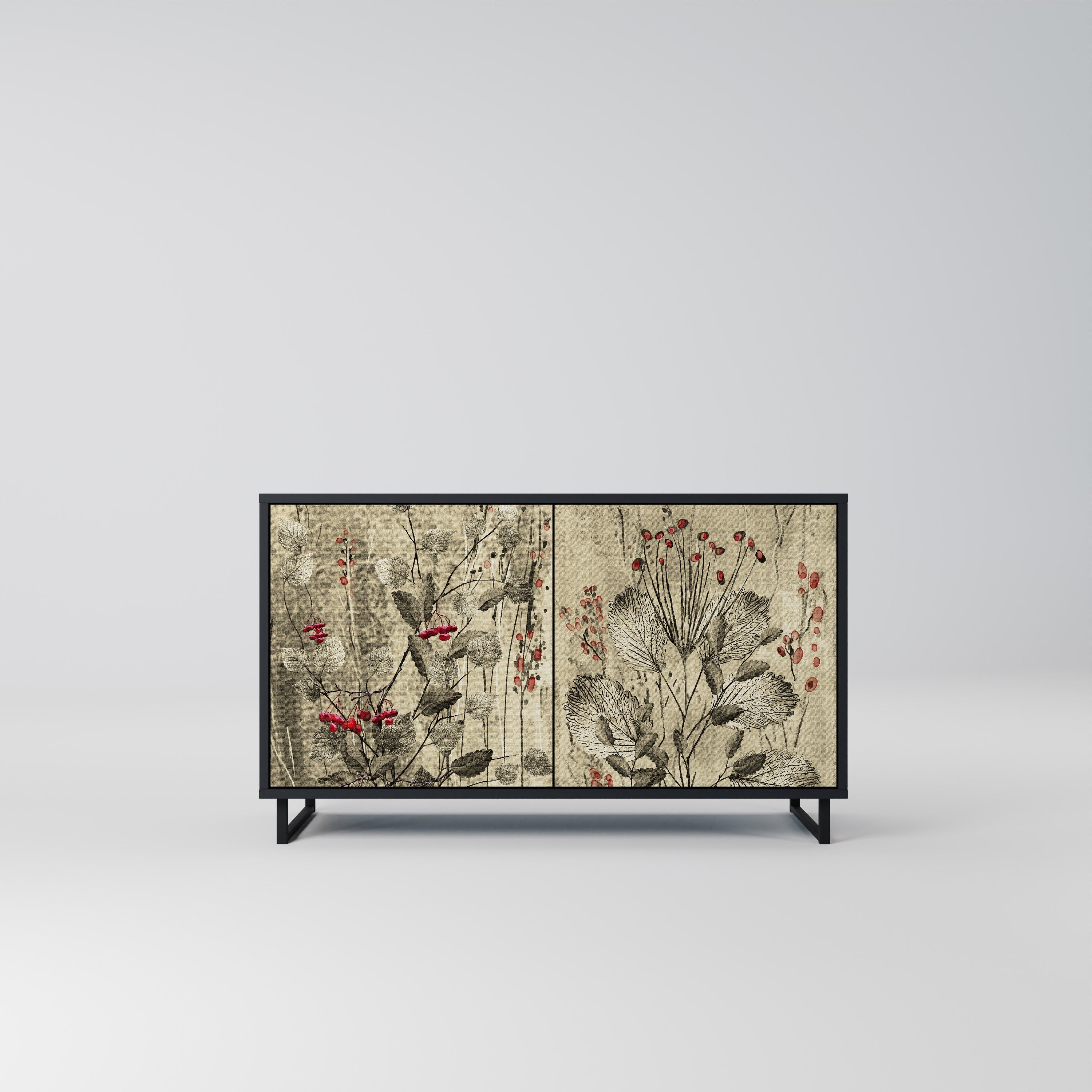 HERBAL GRACE Aparador de 2 Portas em Acabamento Preto