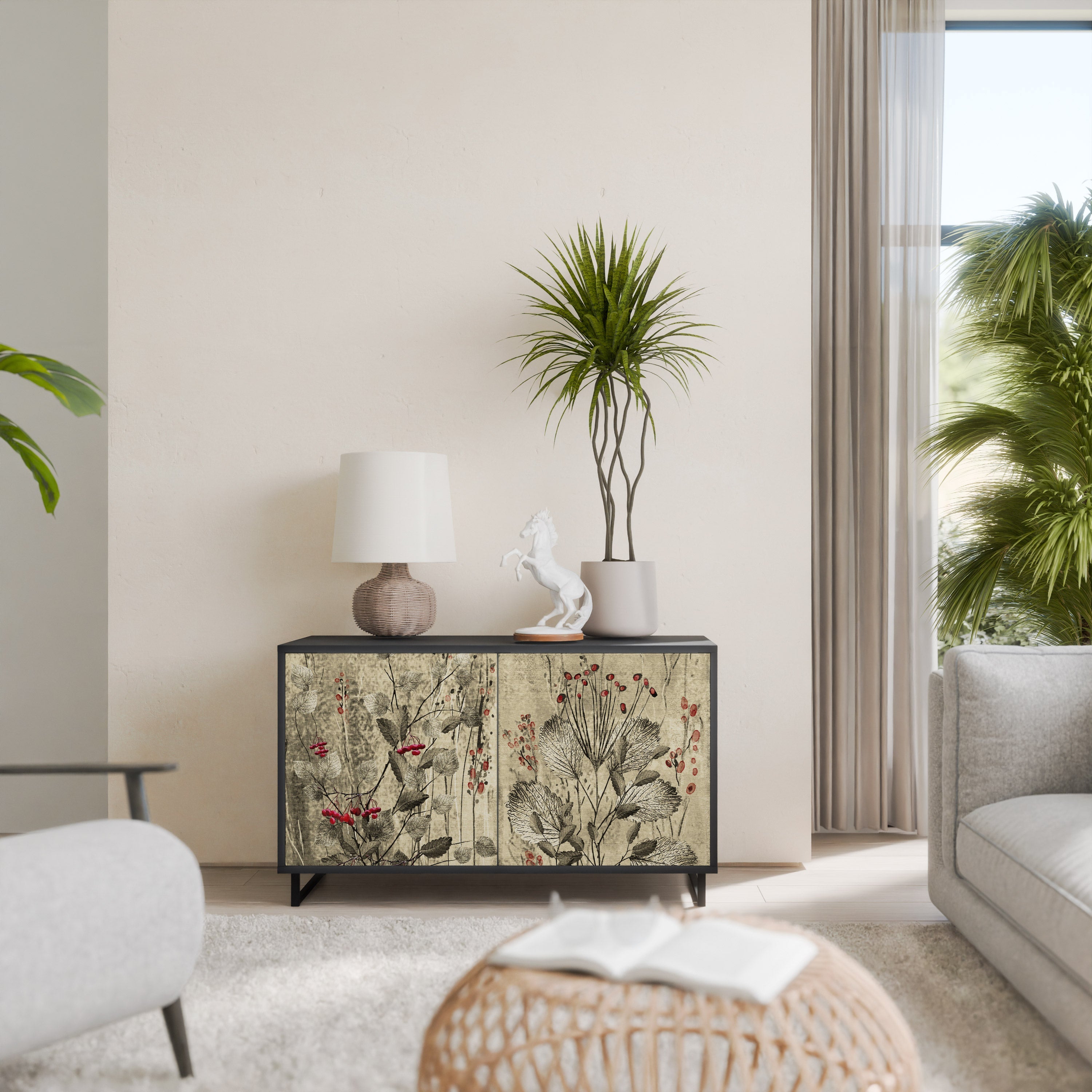 HERBAL GRACE Aparador de 2 Portas em Acabamento Preto