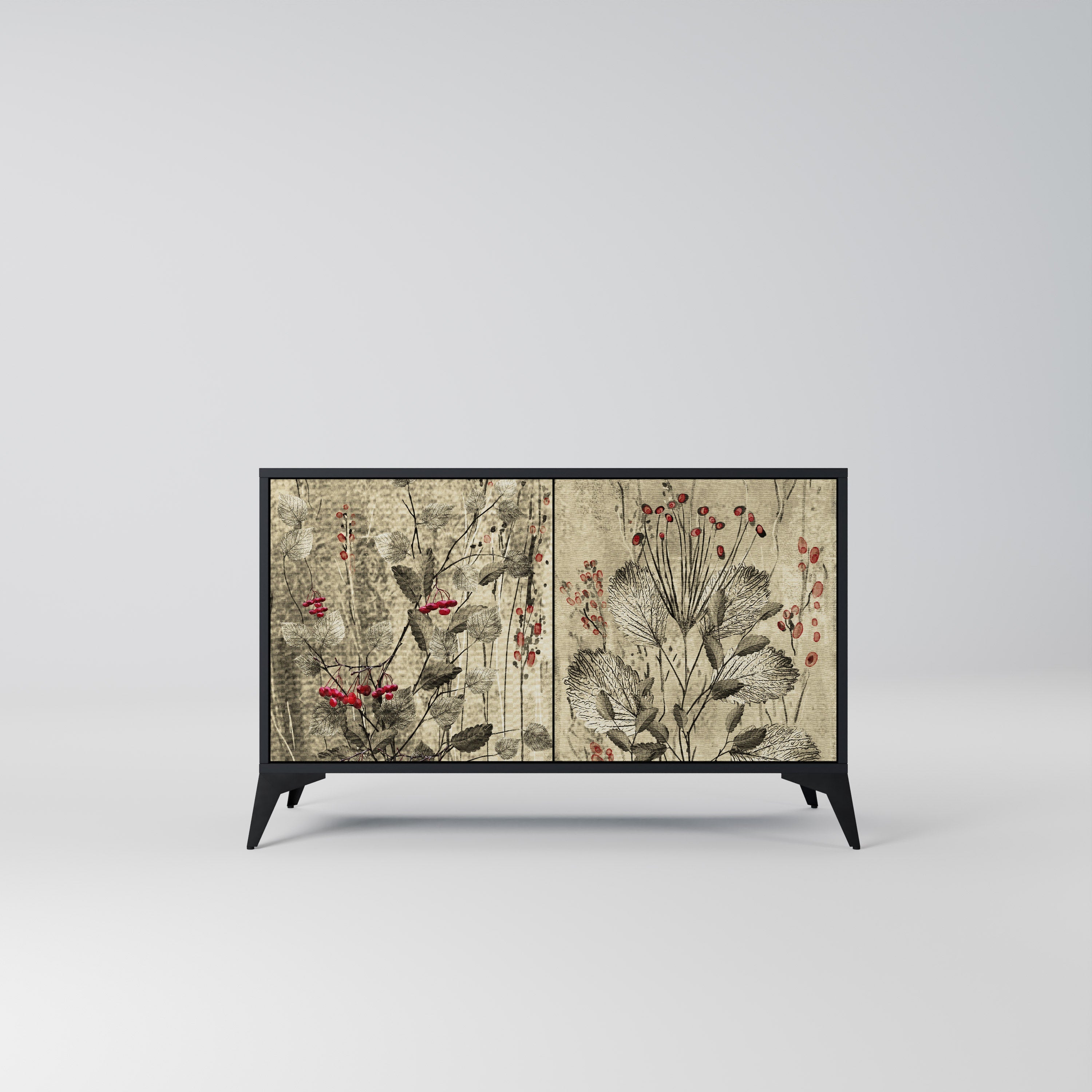 HERBAL GRACE Aparador de 2 Portas em Acabamento Preto