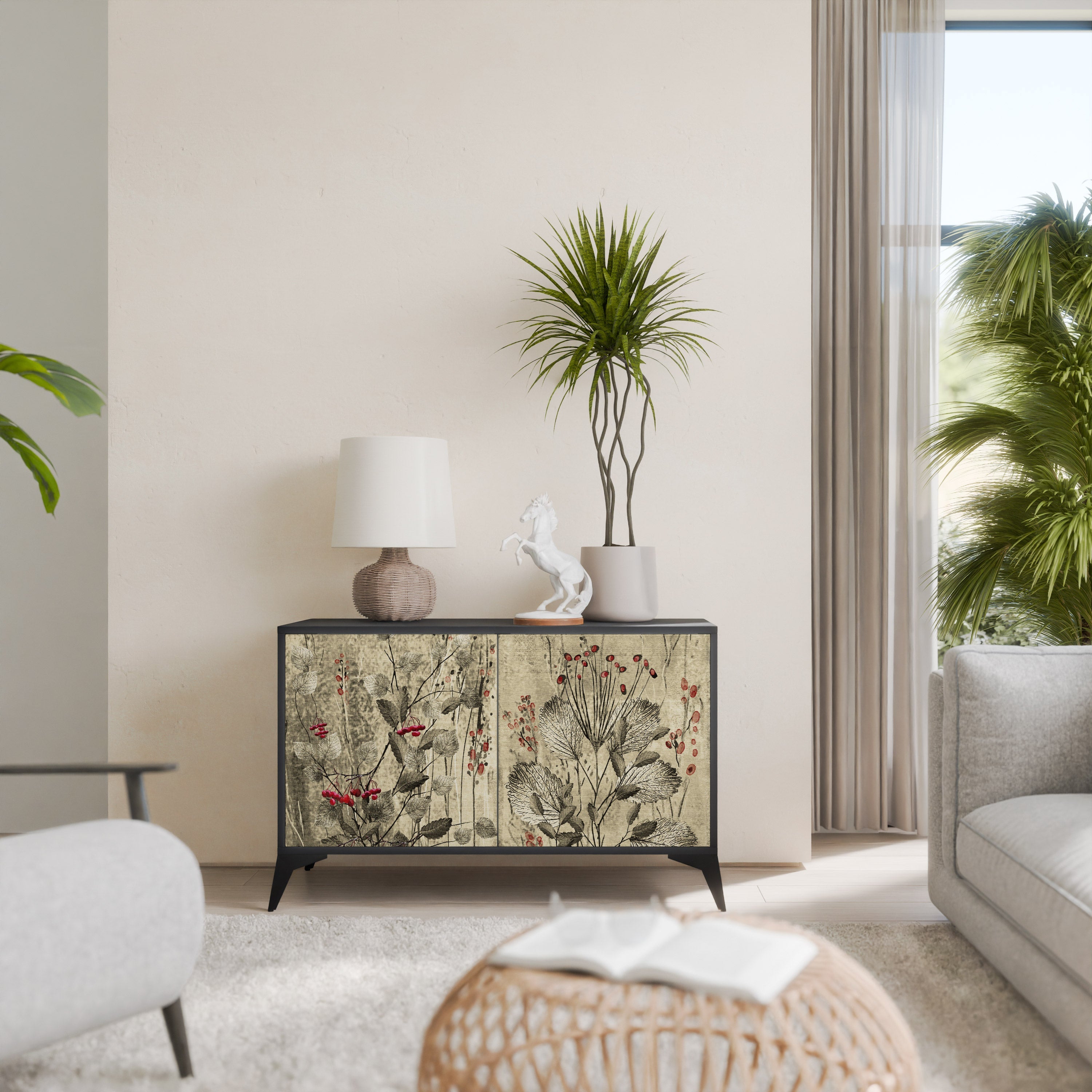 HERBAL GRACE Aparador de 2 Portas em Acabamento Preto