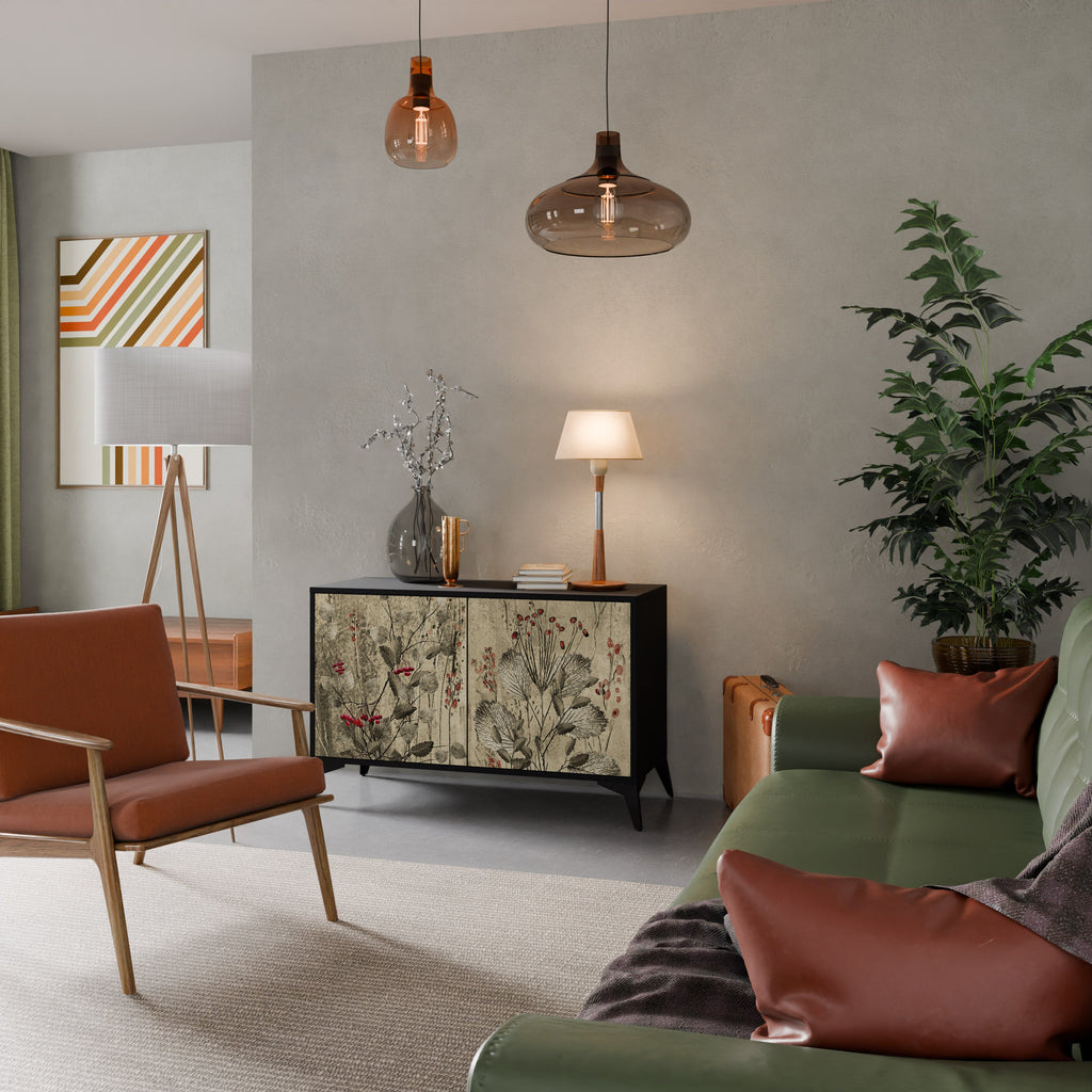 HERBAL GRACE Aparador de 2 Portas em Acabamento Preto