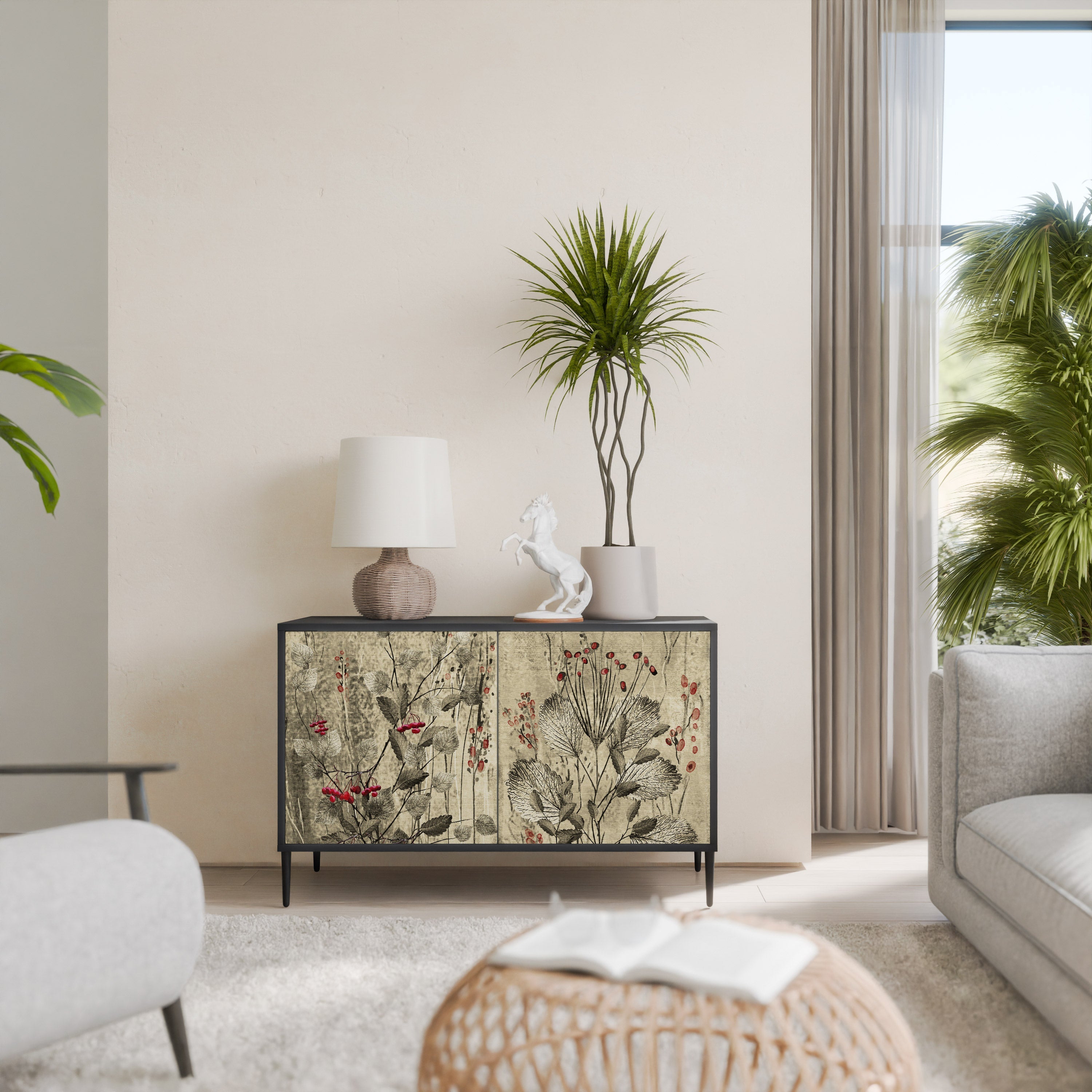 HERBAL GRACE Aparador de 2 Portas em Acabamento Preto