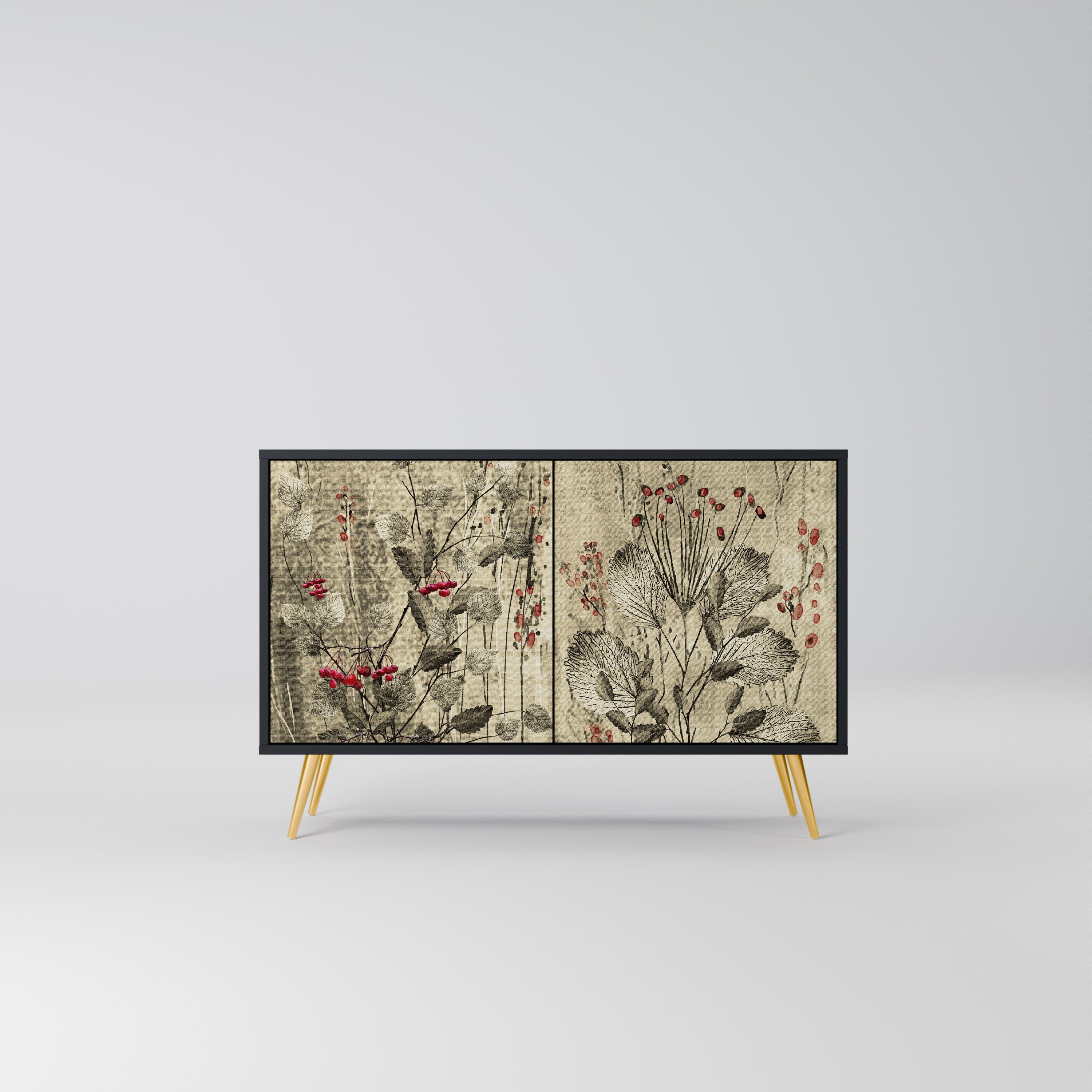 HERBAL GRACE Aparador de 2 Portas em Acabamento Preto