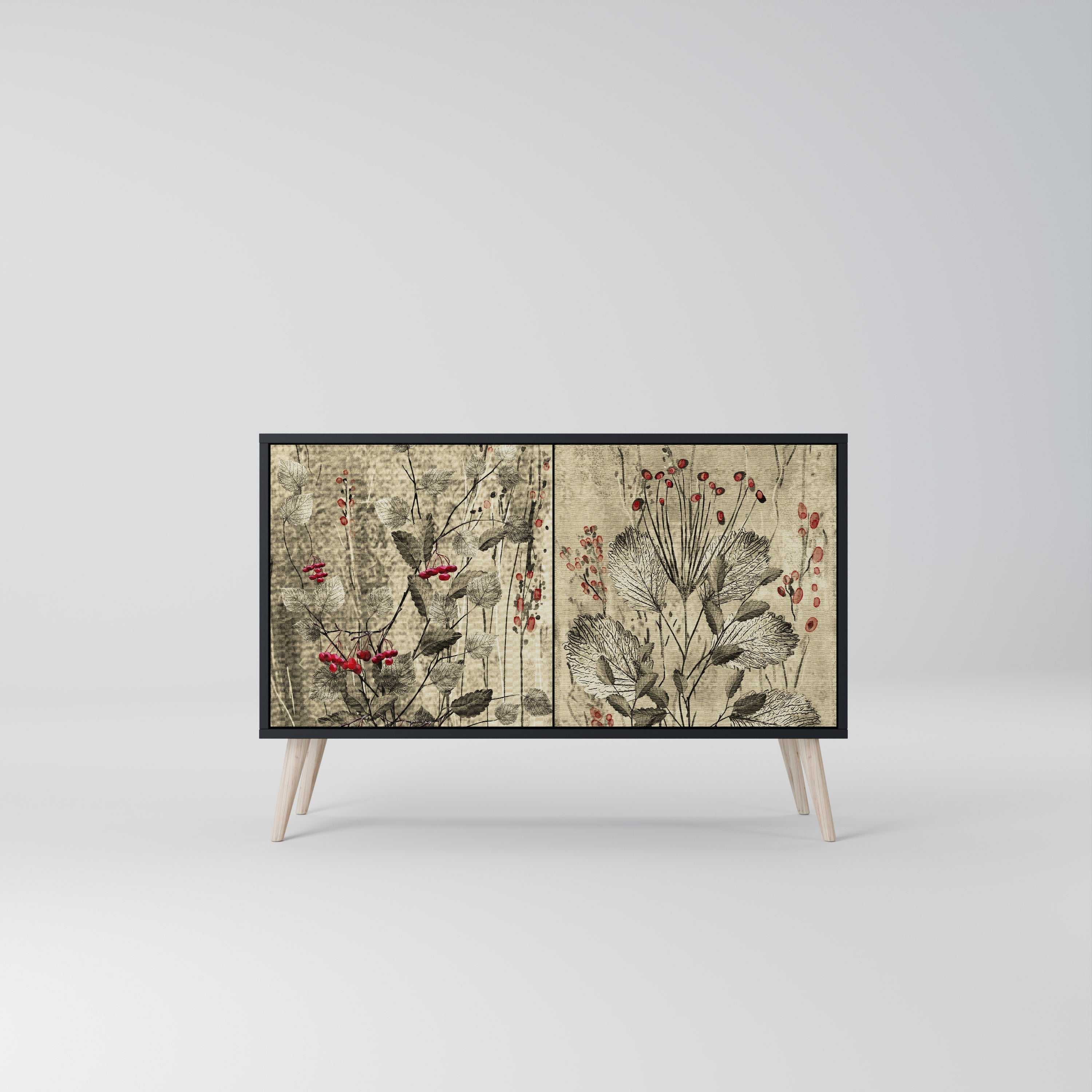 HERBAL GRACE Aparador de 2 Portas em Acabamento Preto