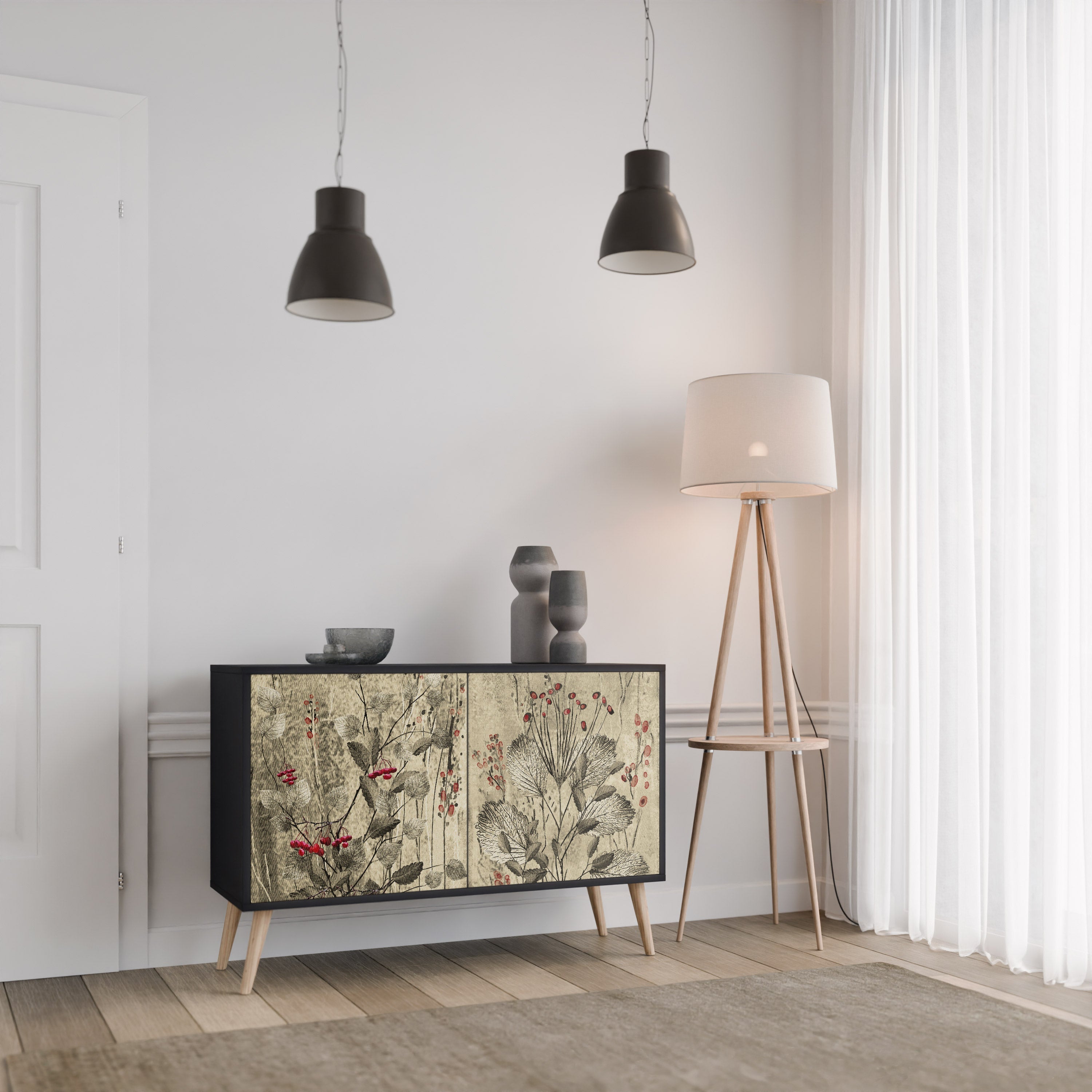 HERBAL GRACE Aparador de 2 Portas em Acabamento Preto