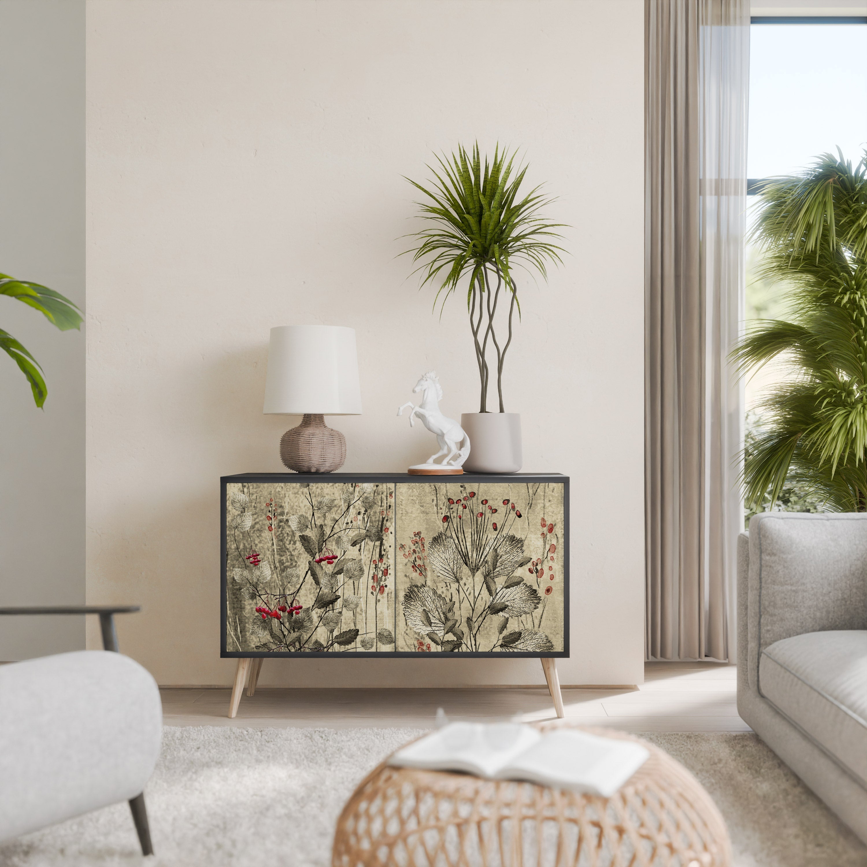 HERBAL GRACE Aparador de 2 Portas em Acabamento Preto