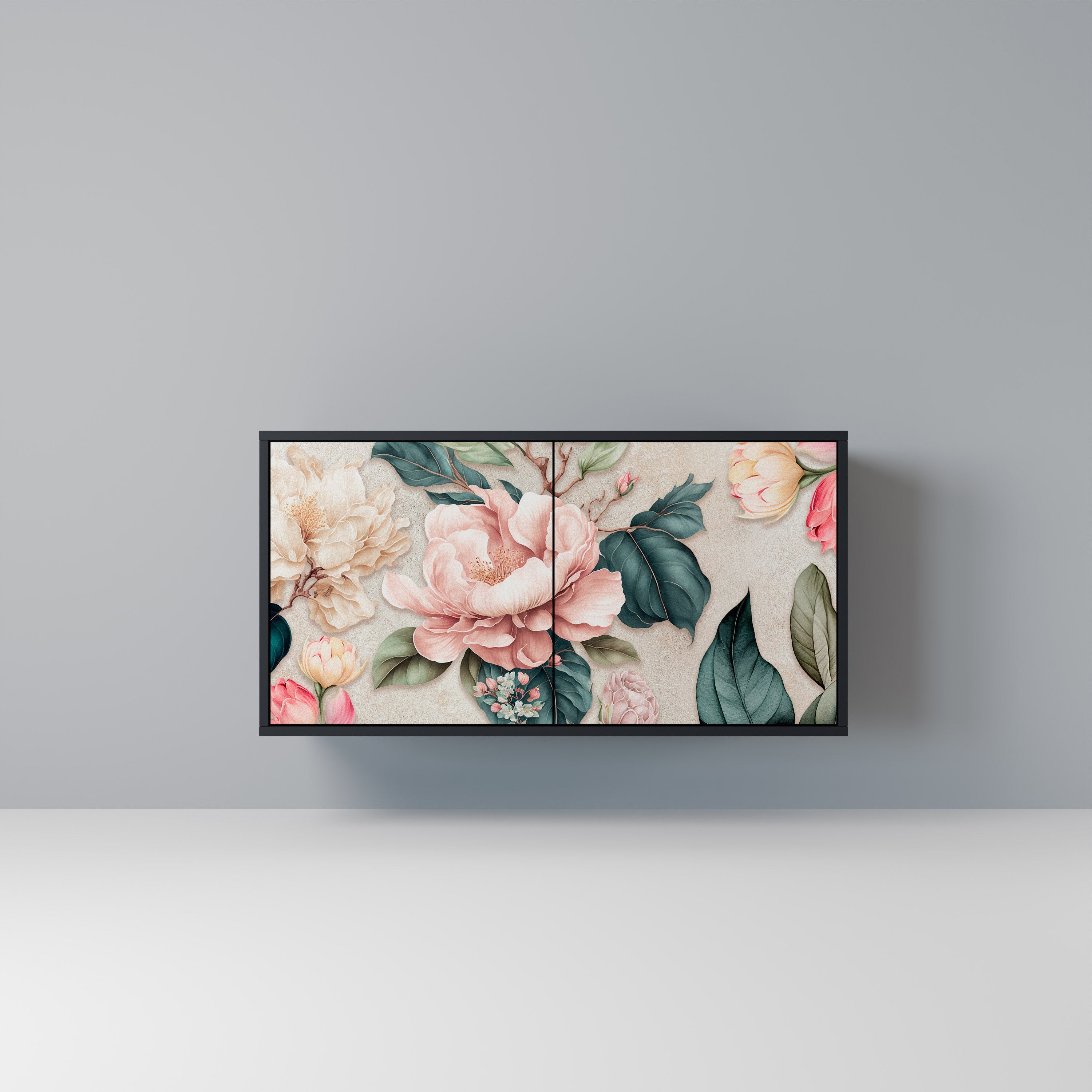 FLORAL GRACE Aparador de 2 Portas em Acabamento Preto