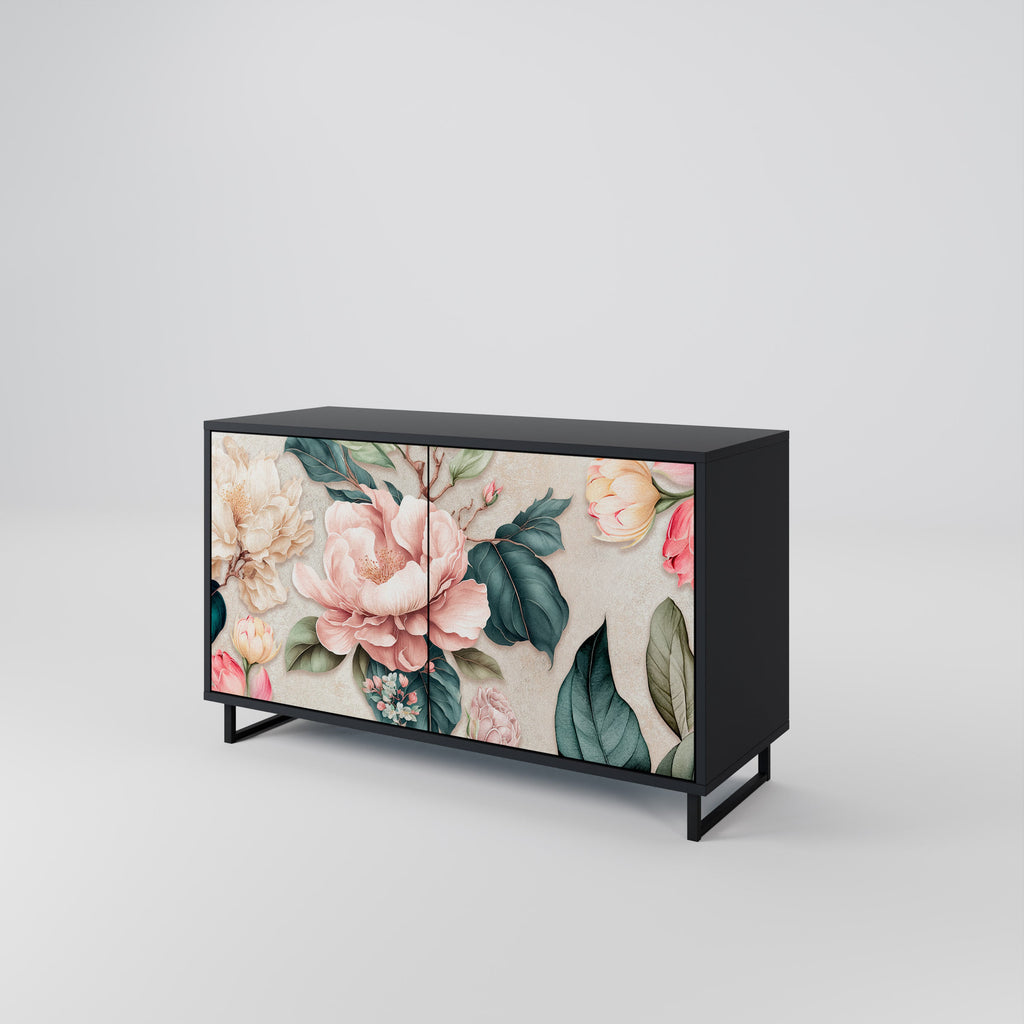 FLORAL GRACE 2-Door Sideboard in Black Finish