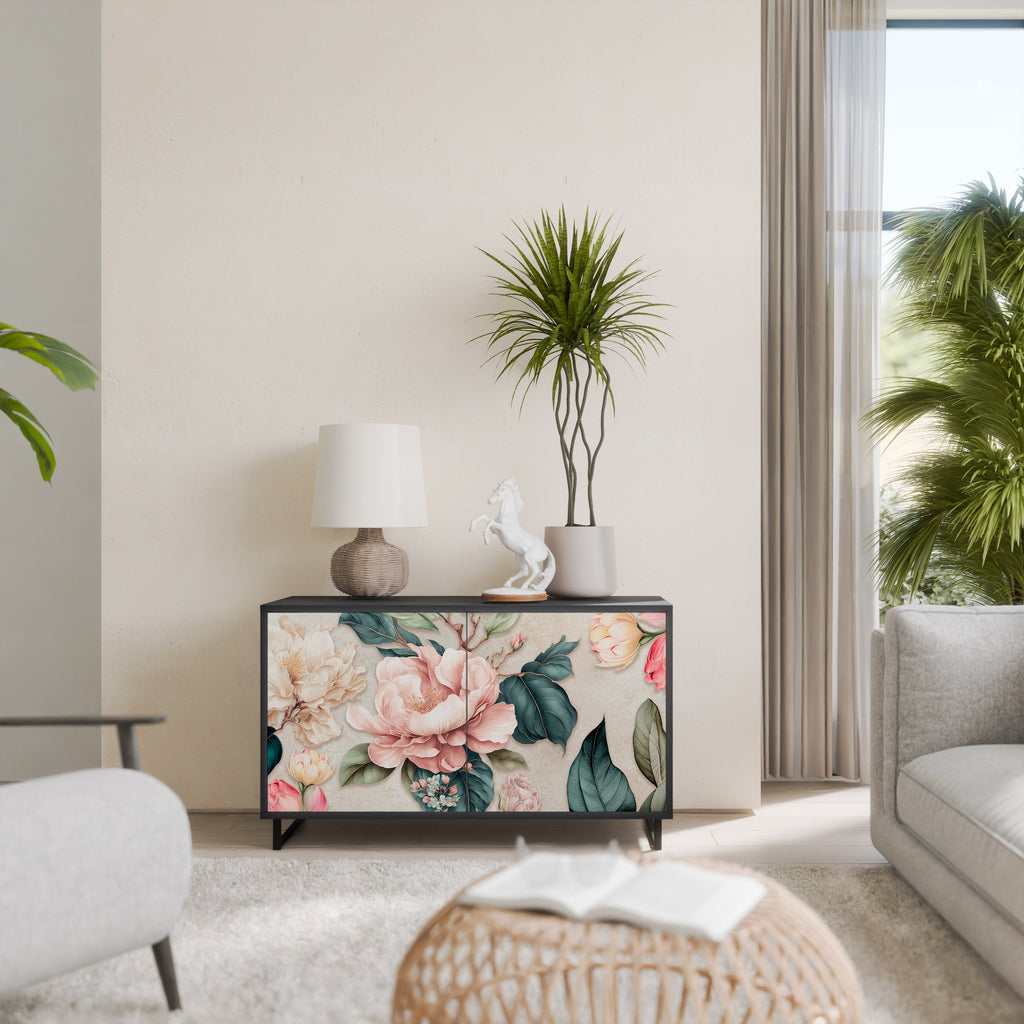 FLORAL GRACE 2-Door Sideboard in Black Finish