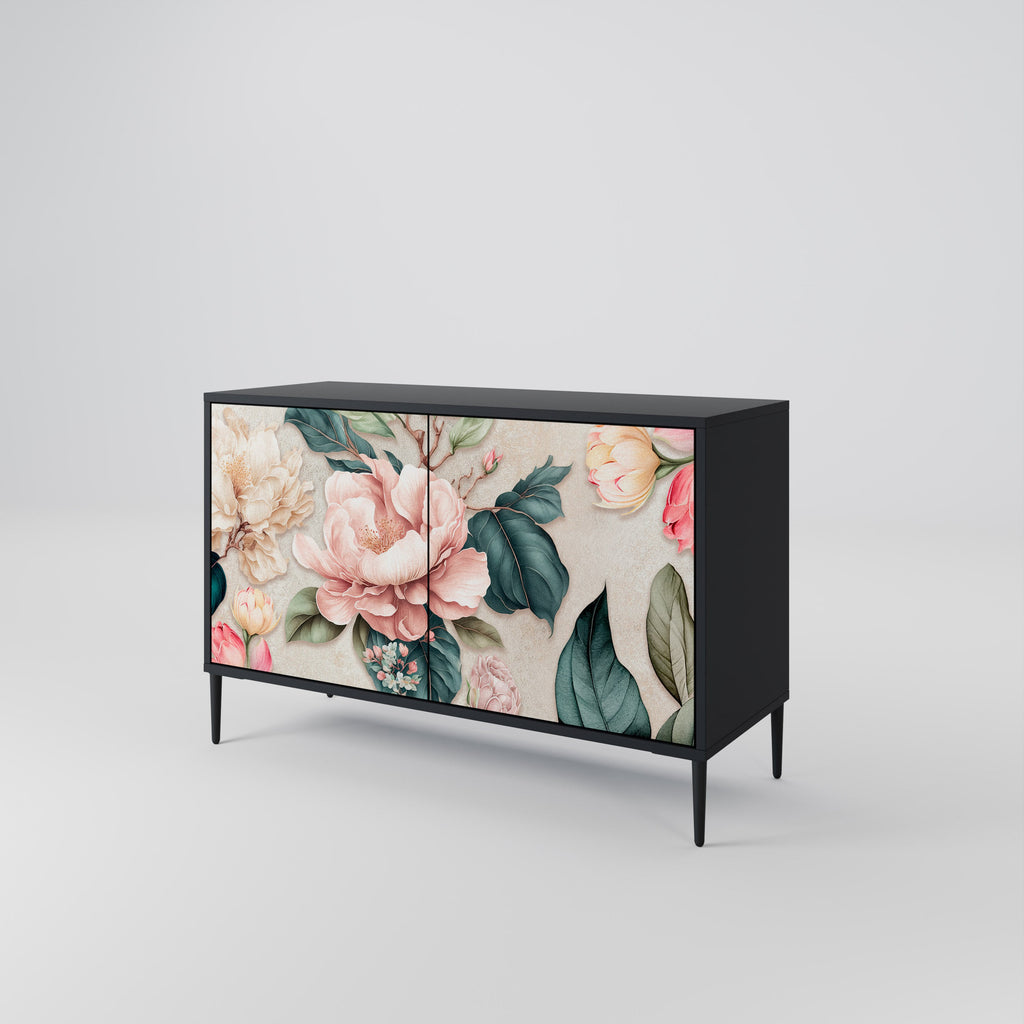 FLORAL GRACE 2-Door Sideboard in Black Finish