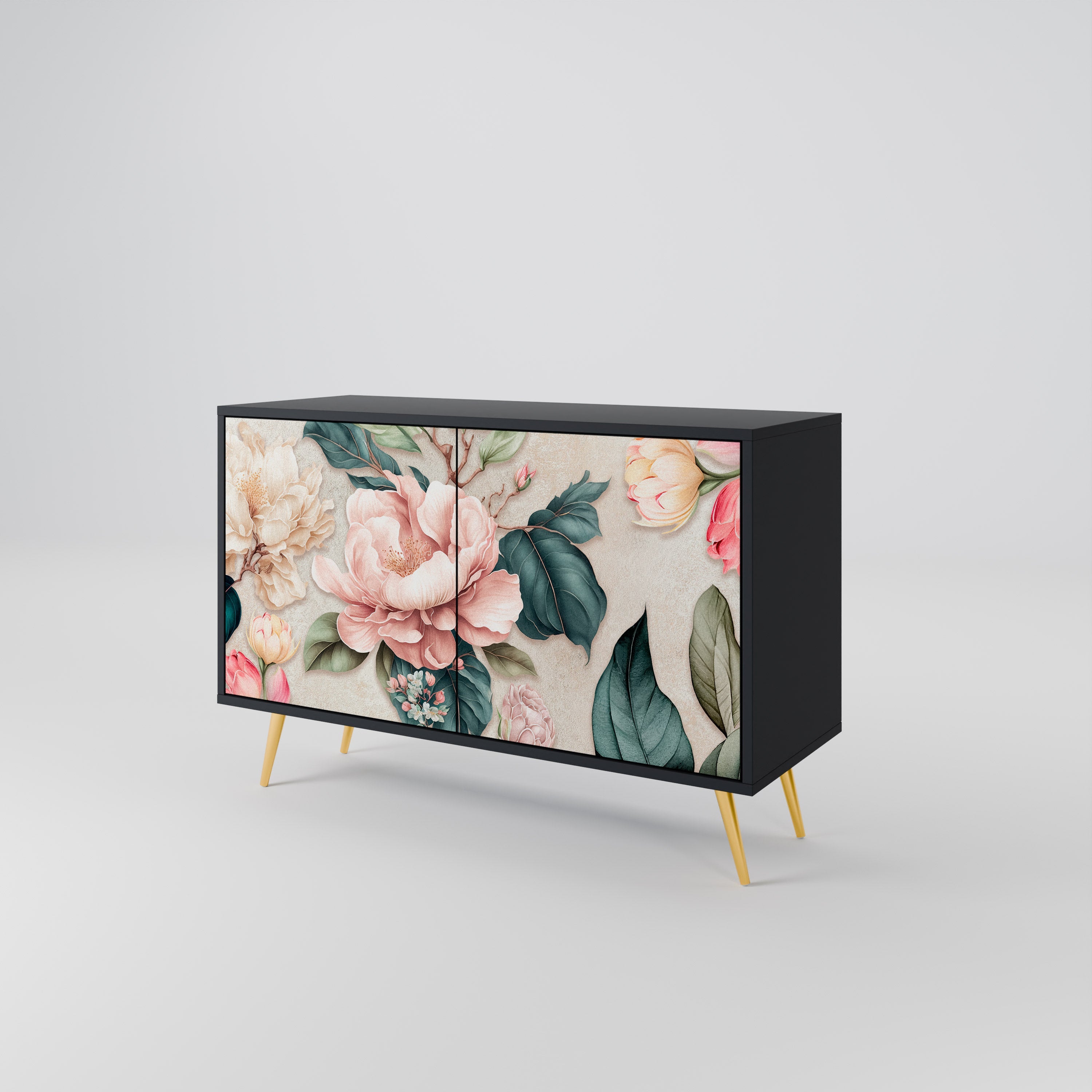 FLORAL GRACE 2-Door Sideboard in Black Finish