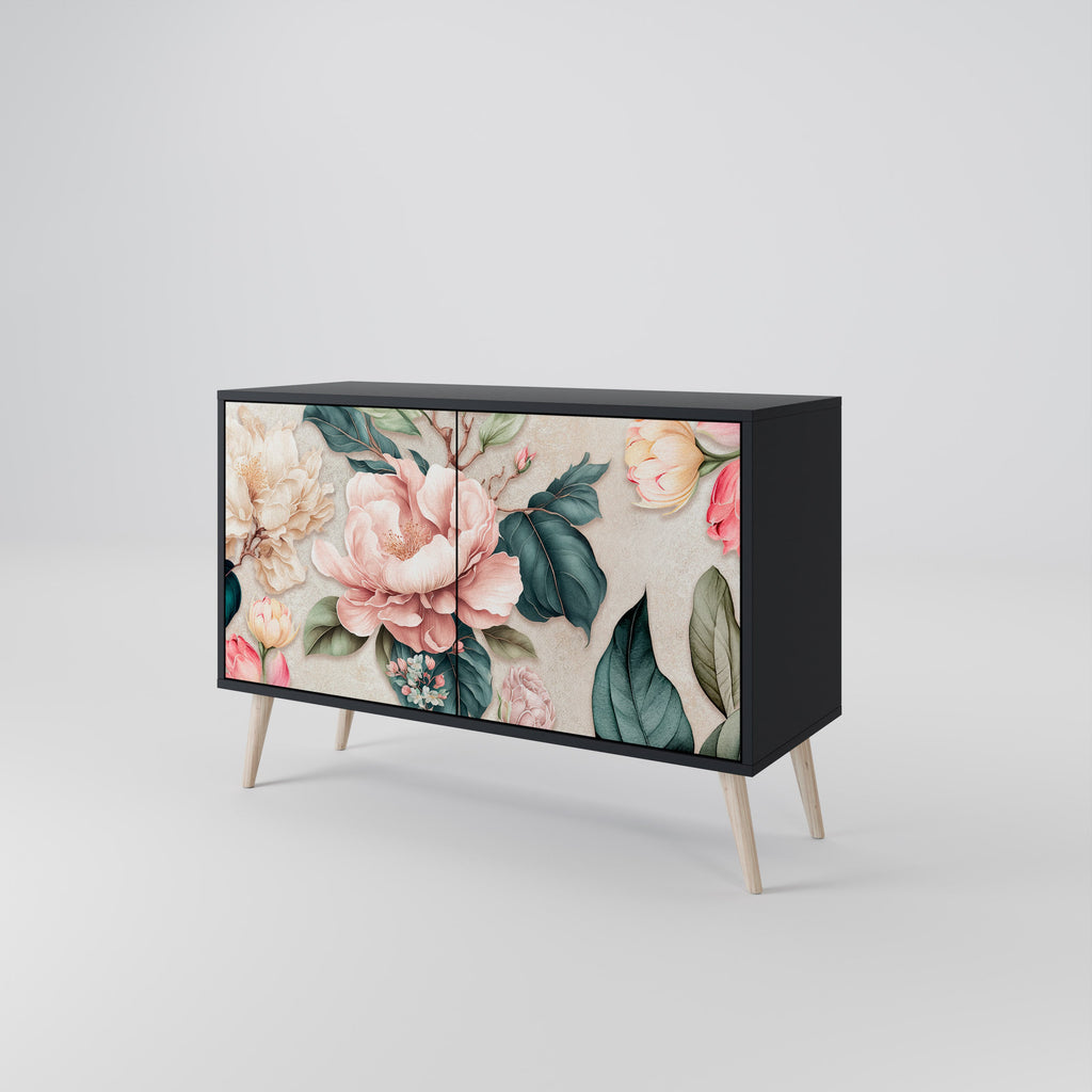 FLORAL GRACE 2-Door Sideboard in Black Finish