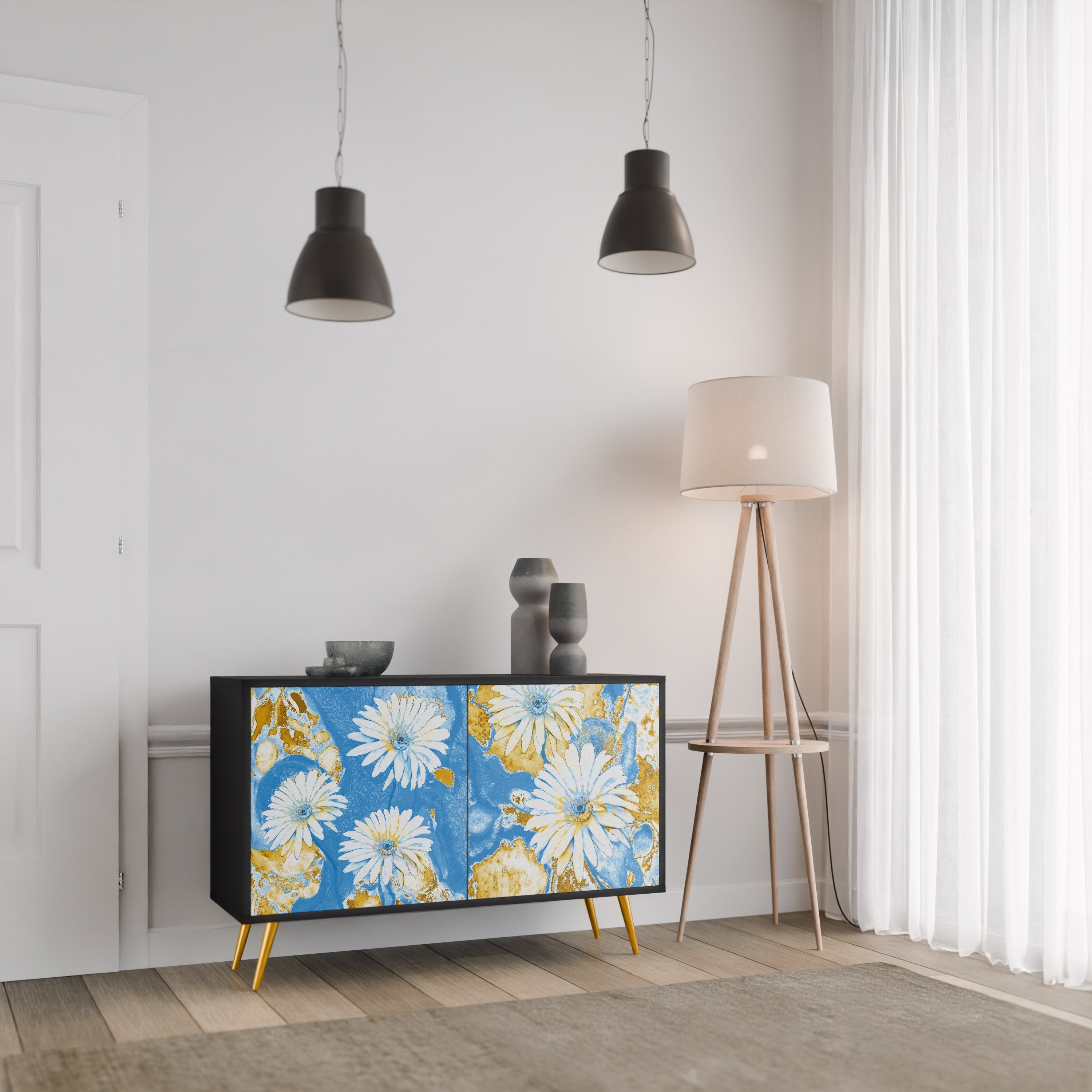 DAISY LUXE Aparador de 2 Portas em Acabamento Preto