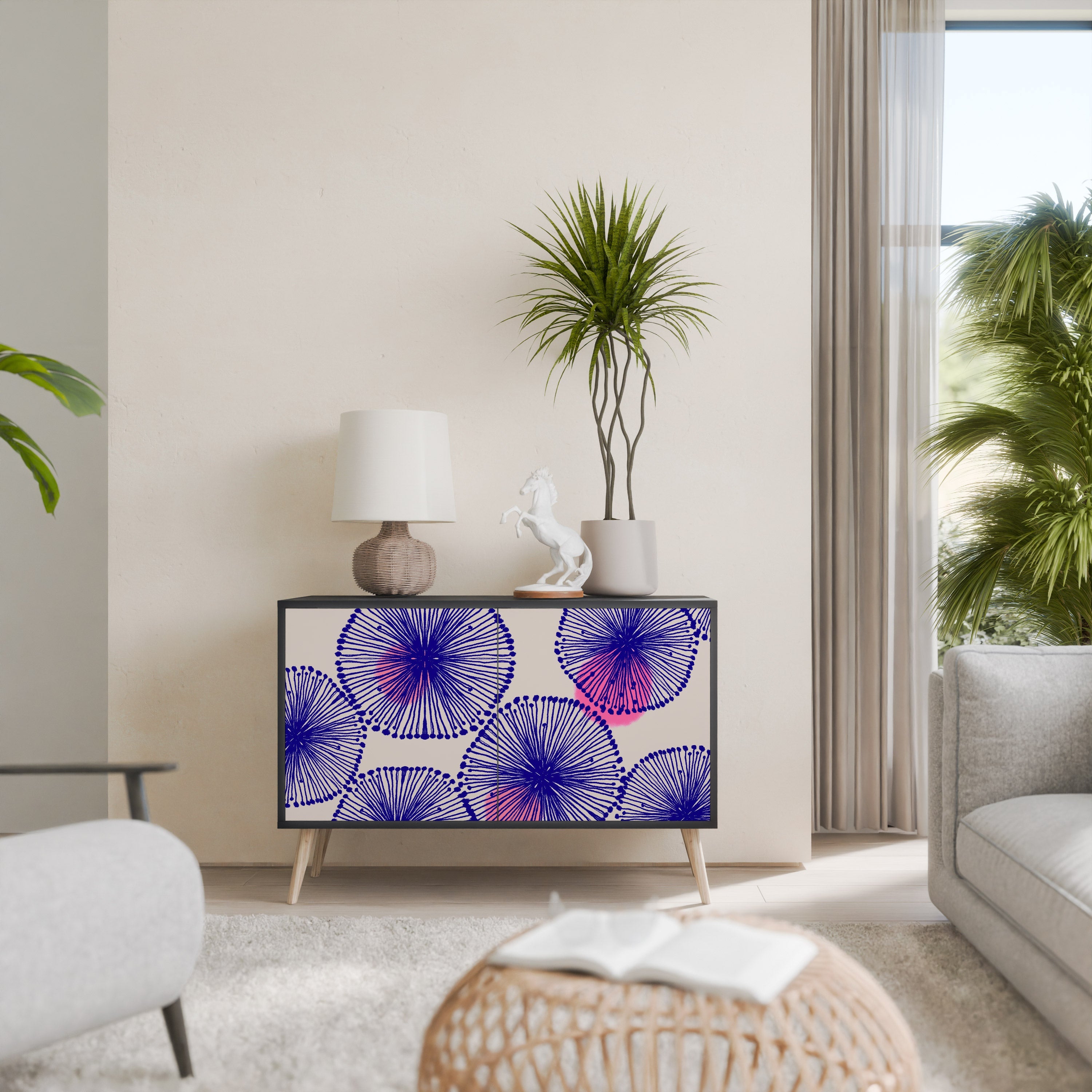 MAGIC NATURE Aparador de 2 Portas em Acabamento Preto