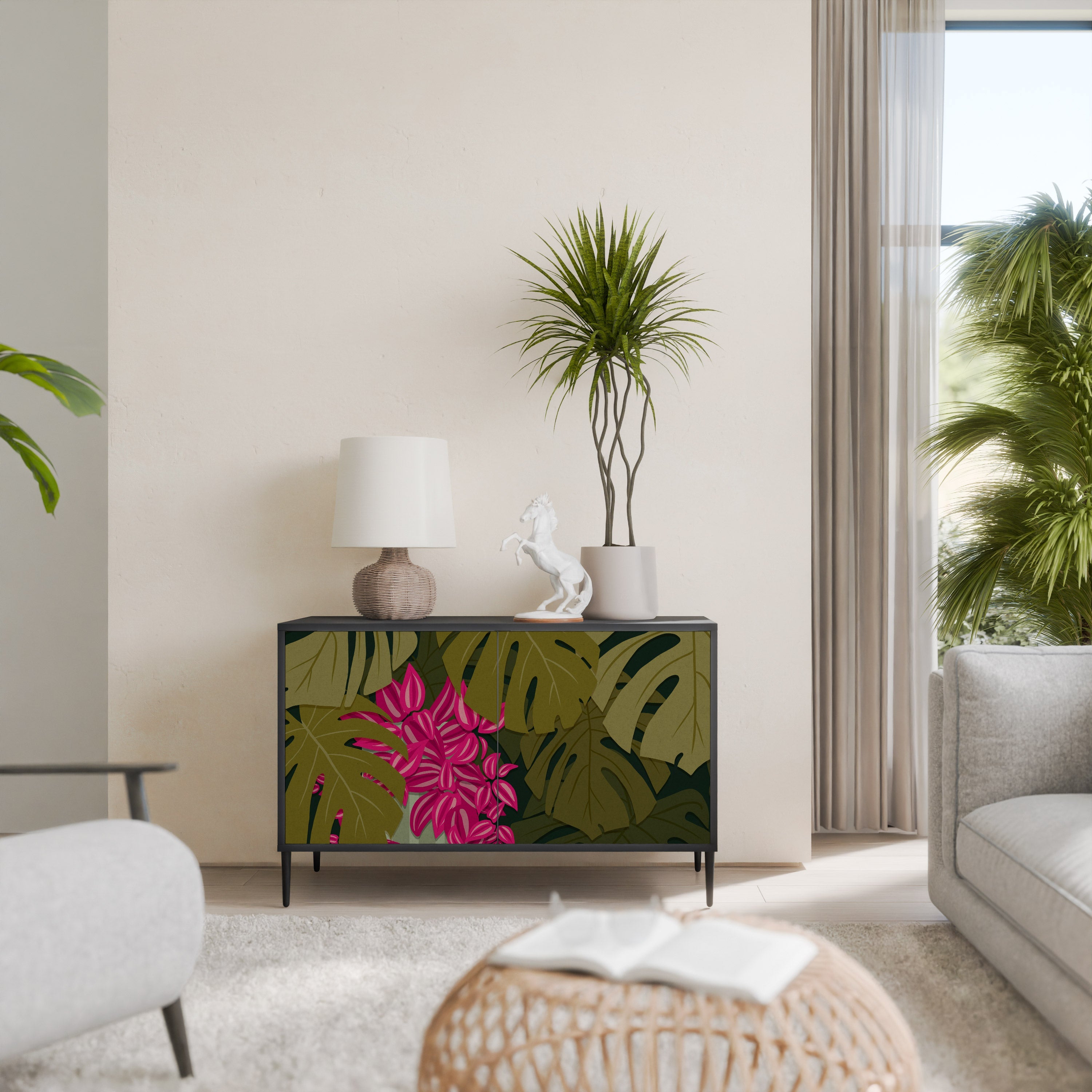 TROPICAL BEAUTY Aparador de 2 Portas em Acabamento Preto