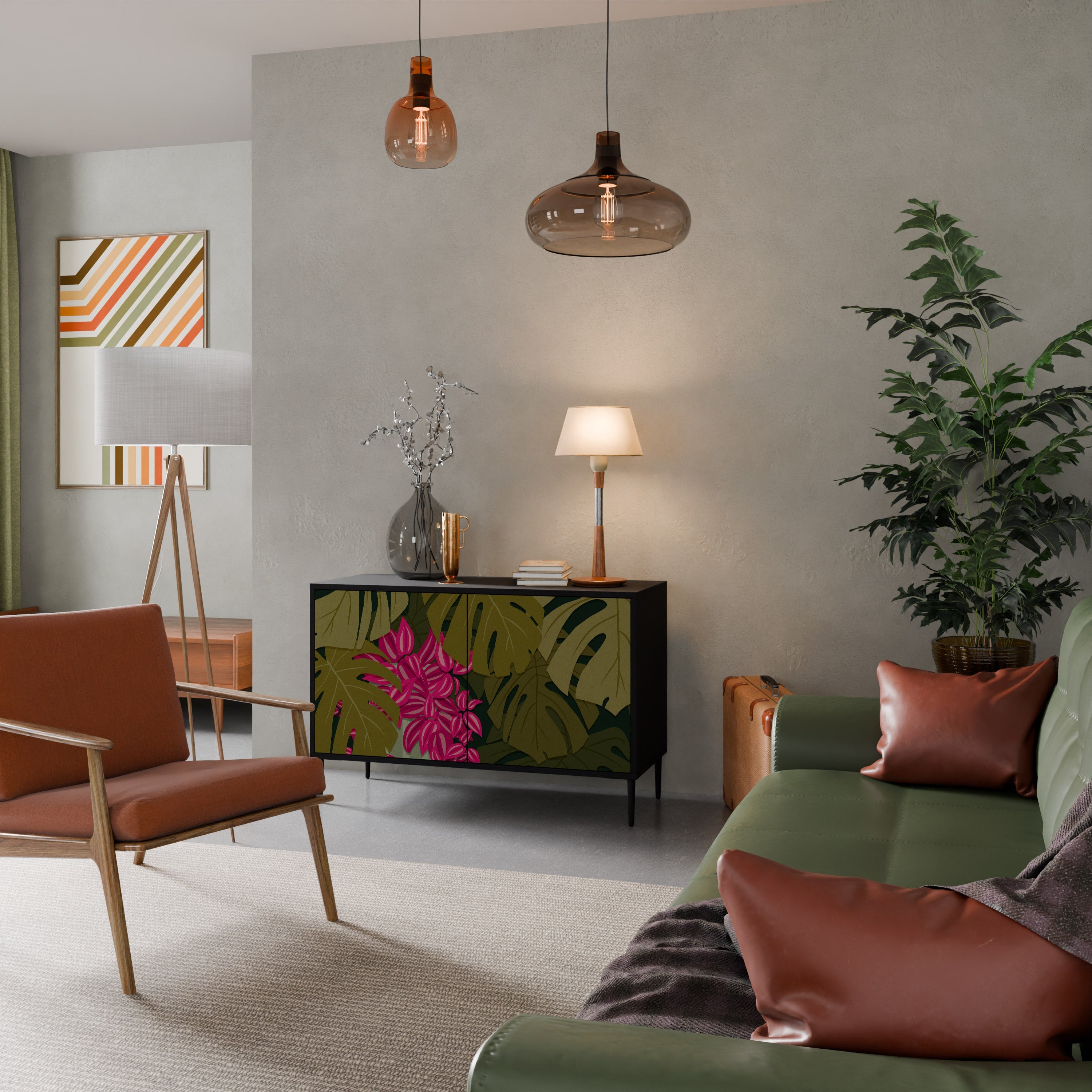 TROPICAL BEAUTY Aparador de 2 Portas em Acabamento Preto