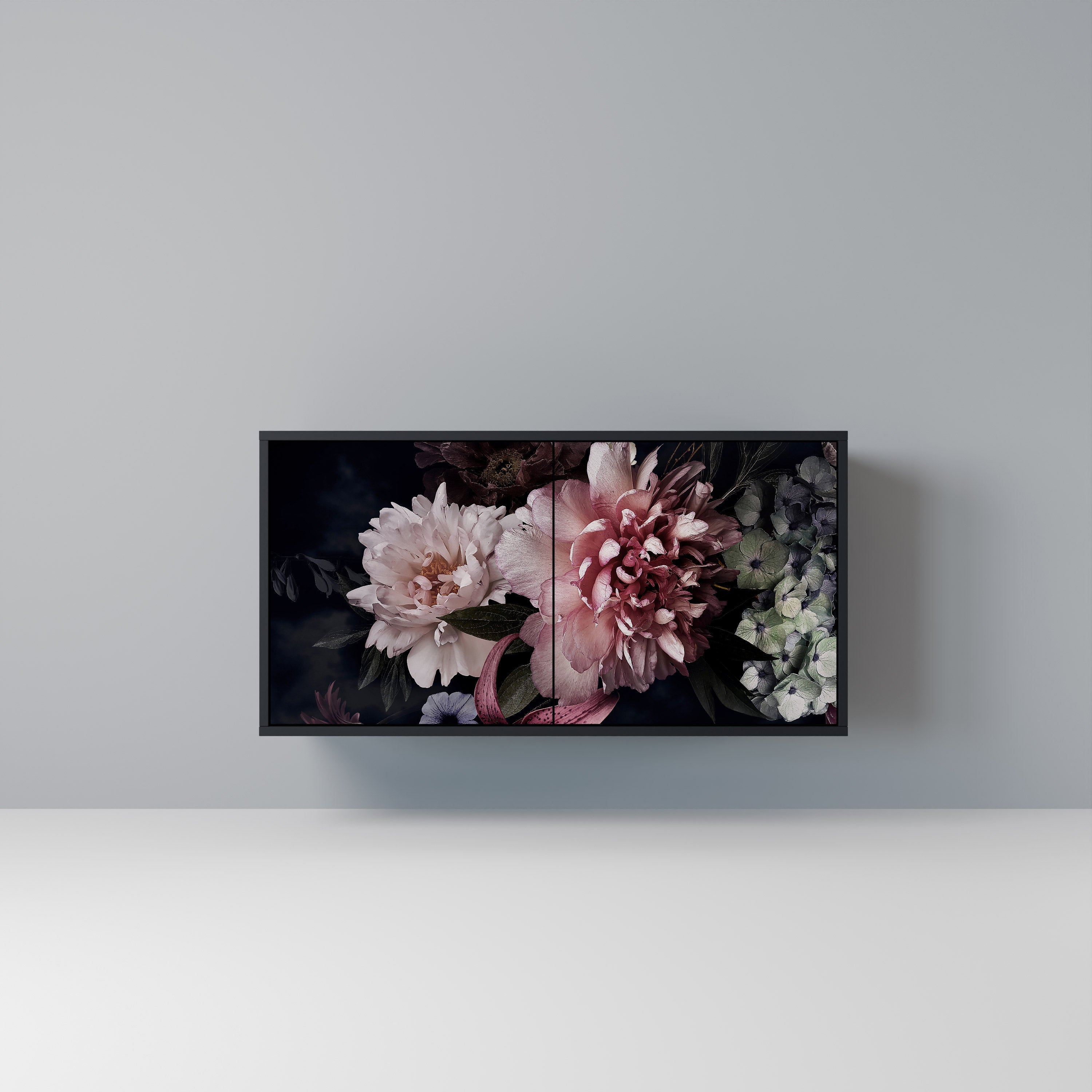 PURE BLOSSOM Aparador de 2 Portas em Acabamento Preto